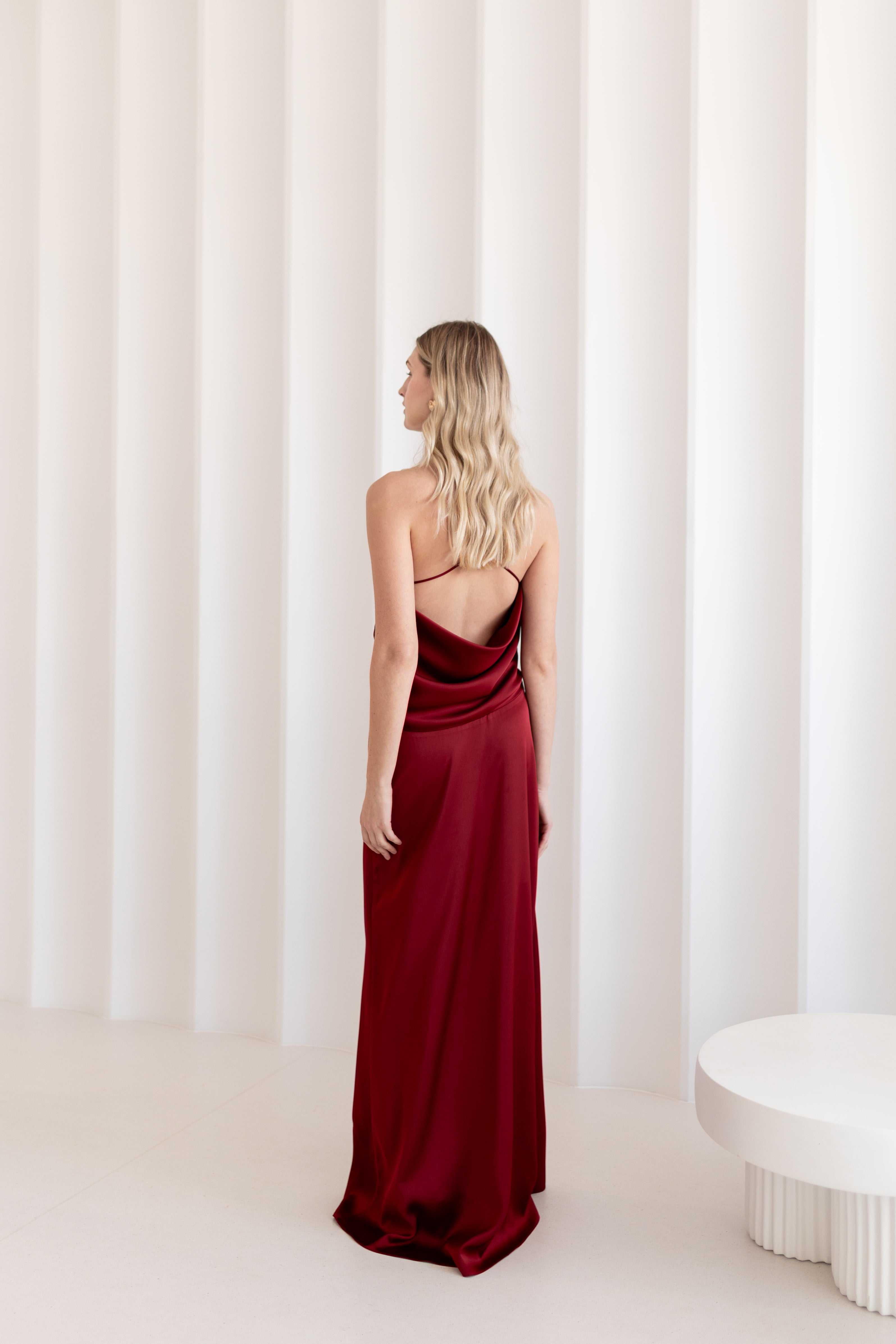 VERA Red Evening Dress with X-Shaped Neckline