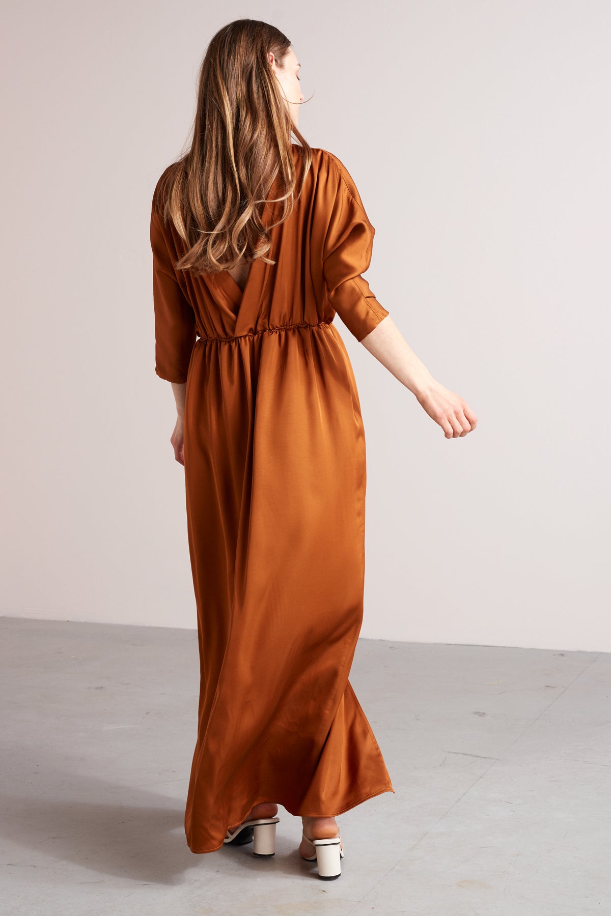 CECILIA oversized kimono sleeve maxi dress in bronze