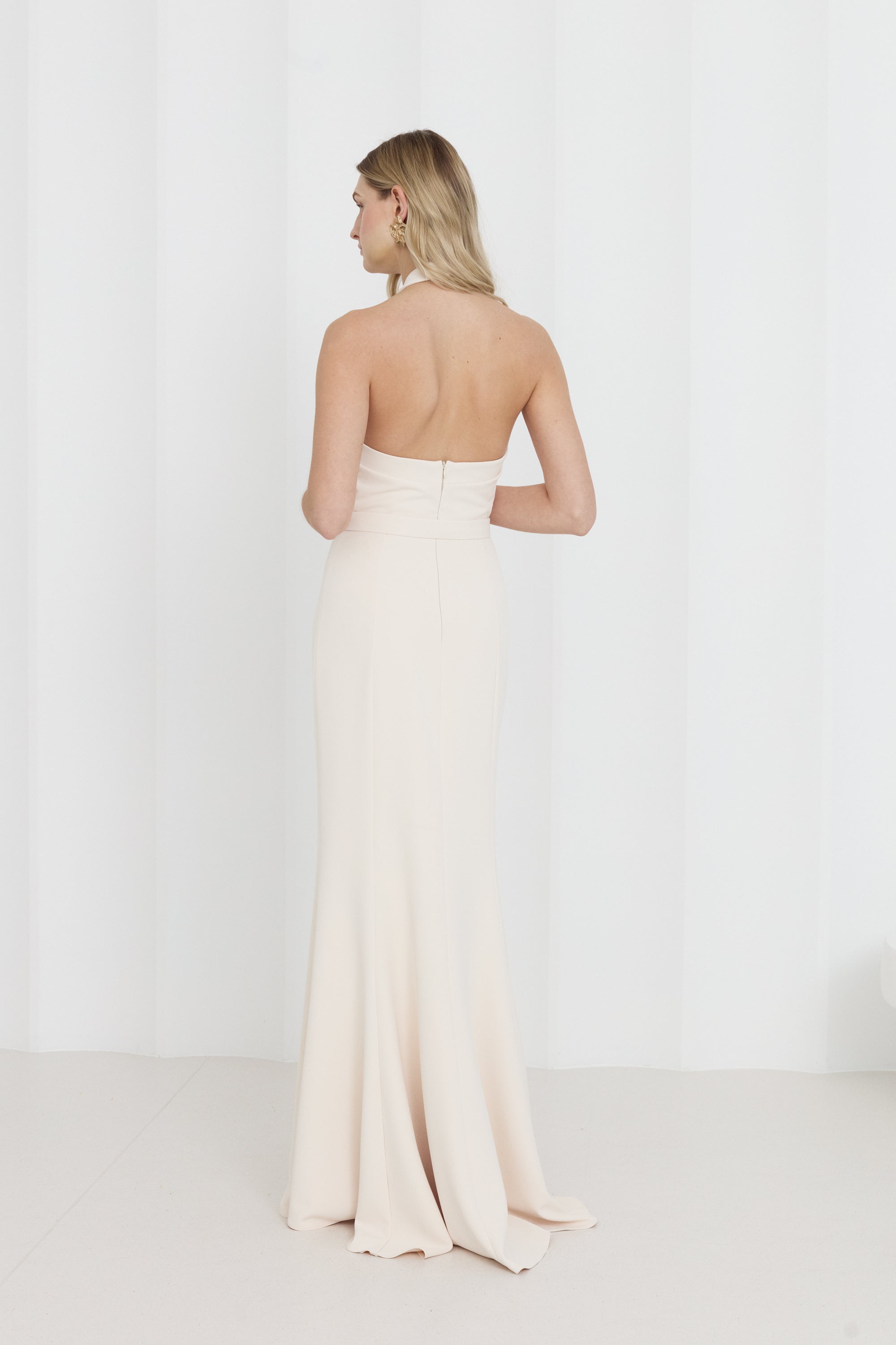 GISEL Cream Off-Shoulder Long Evening Dress