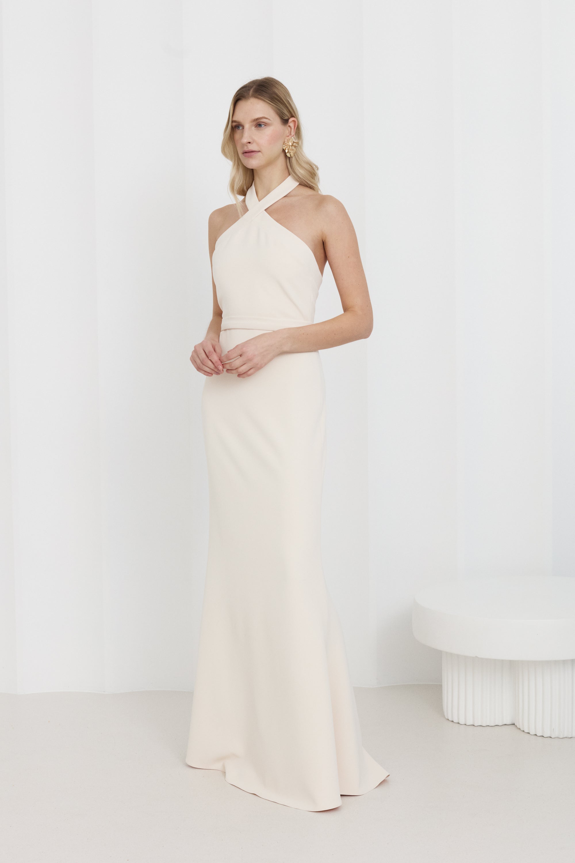 GISEL Cream Off-Shoulder Long Evening Dress