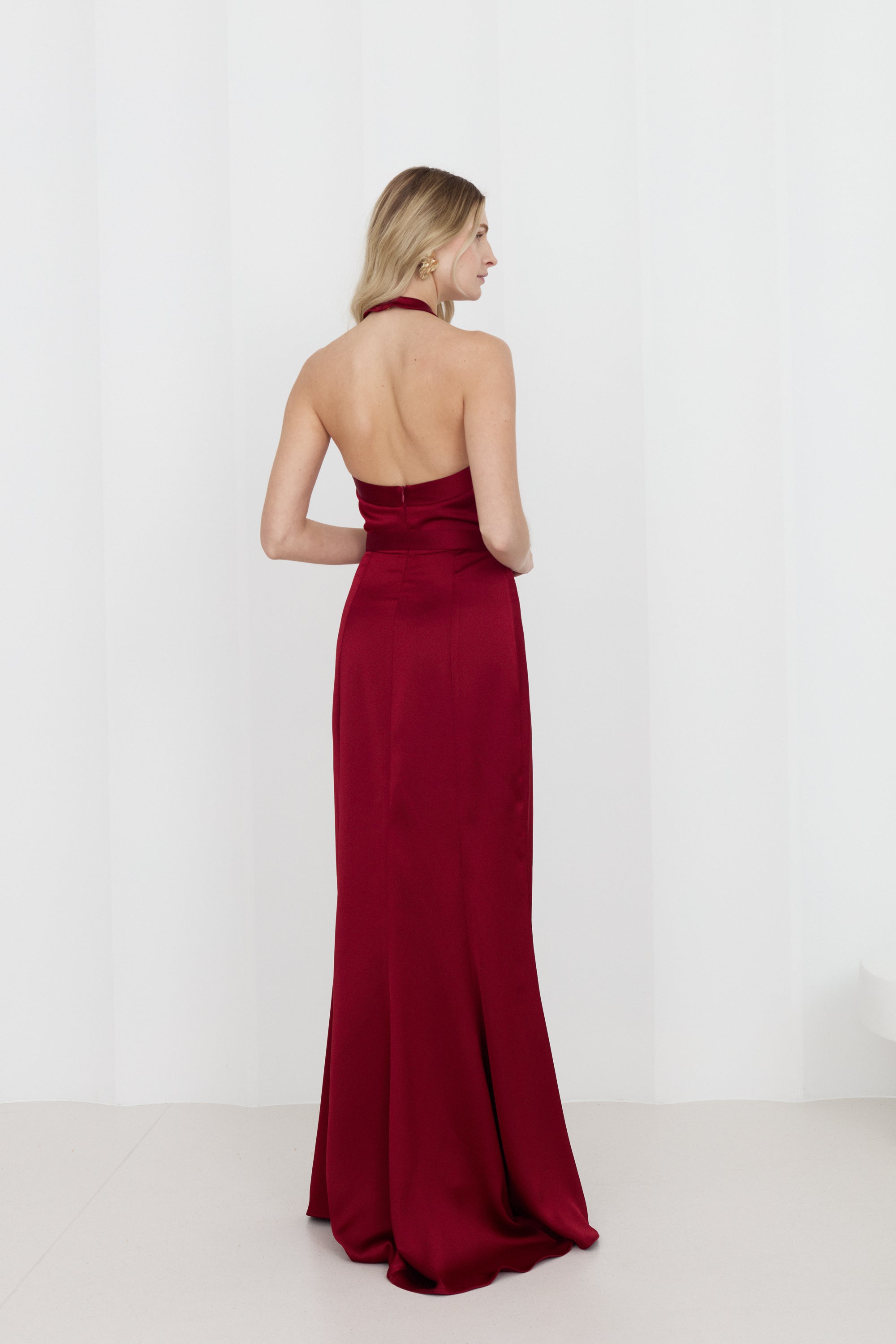 GISEL Red Halter Neck Long Evening Dress
