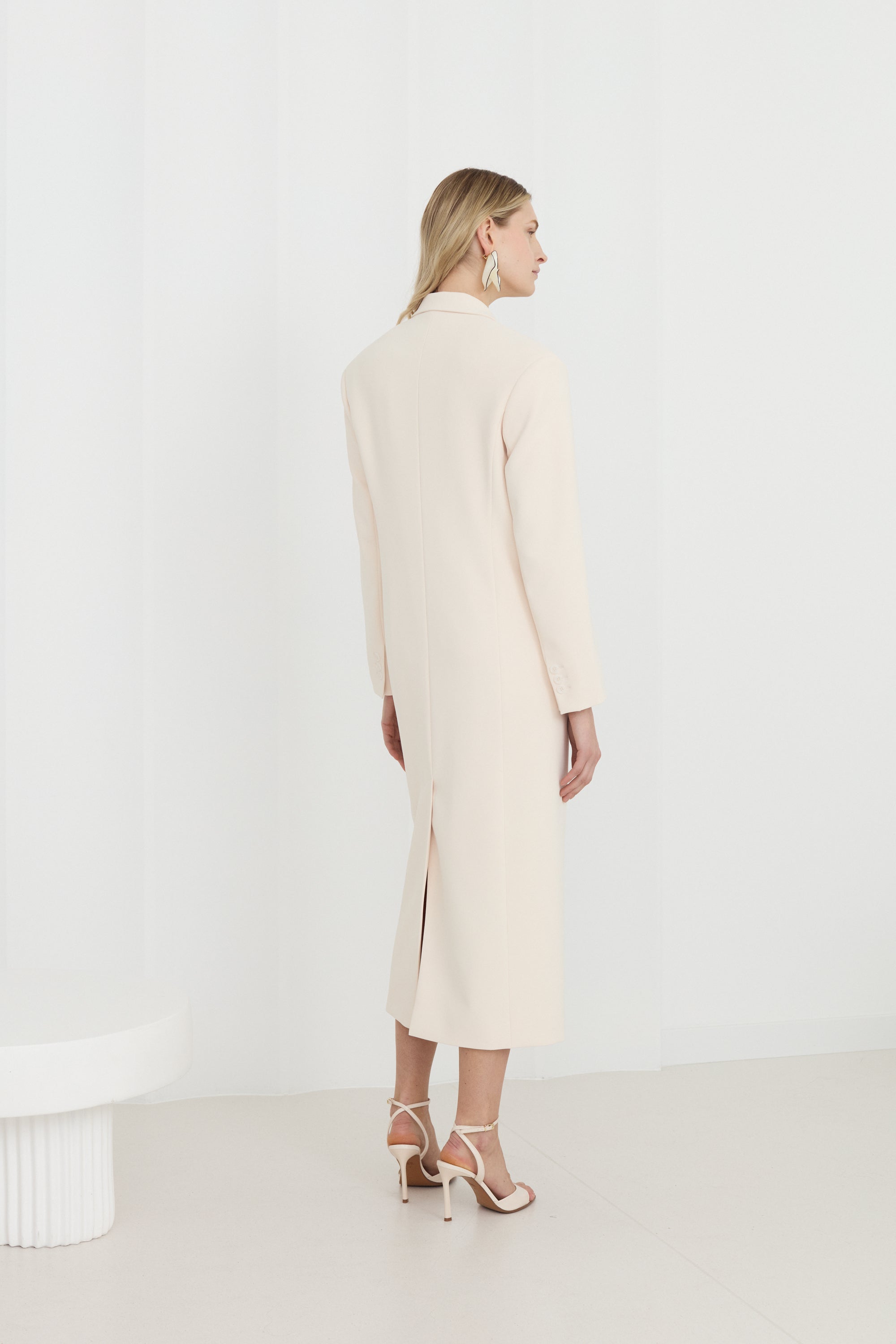 HOUDA Oversized Cream Midi Blazer Dress