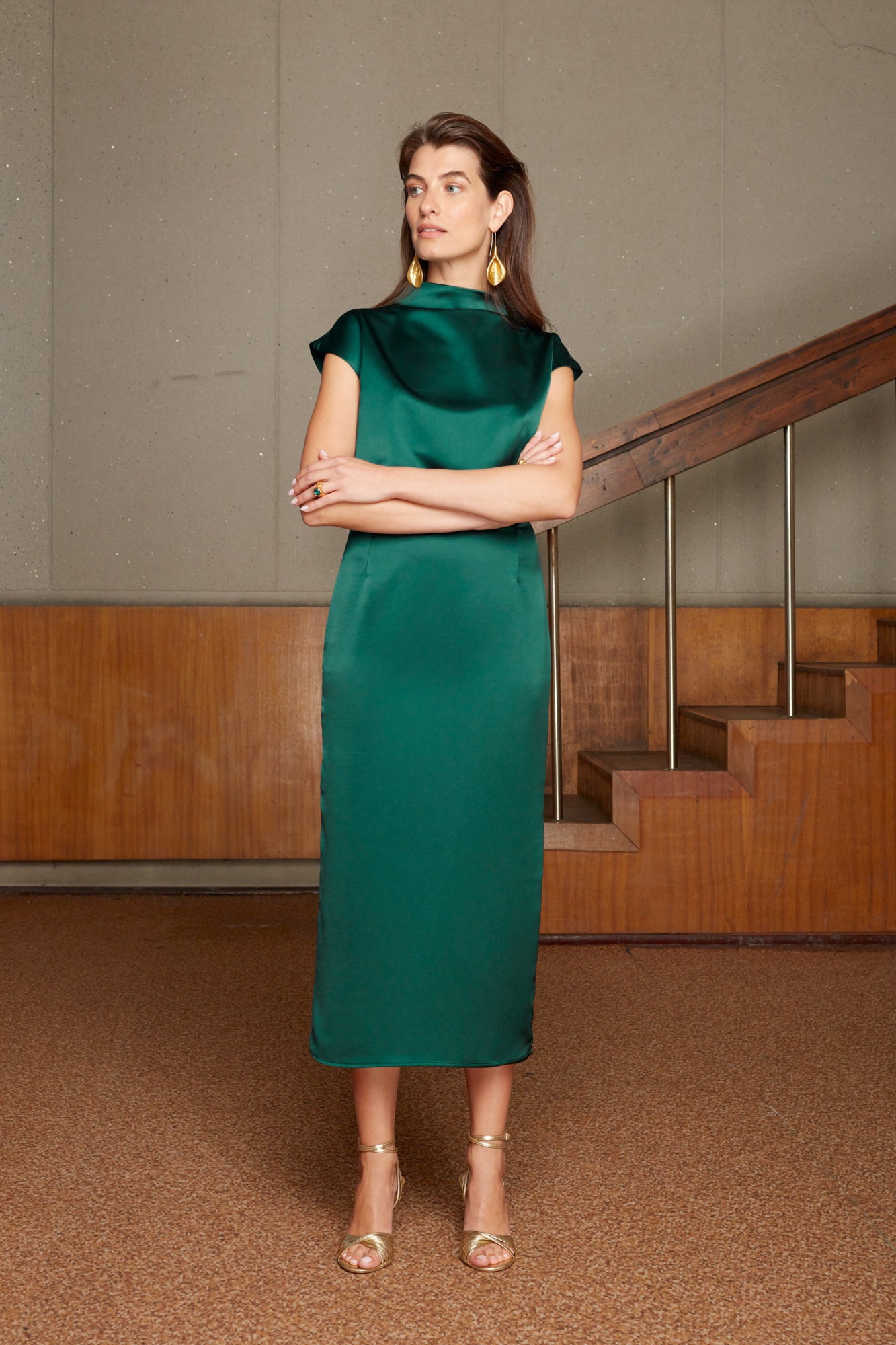 green satin kimono sleeves cocktail dress