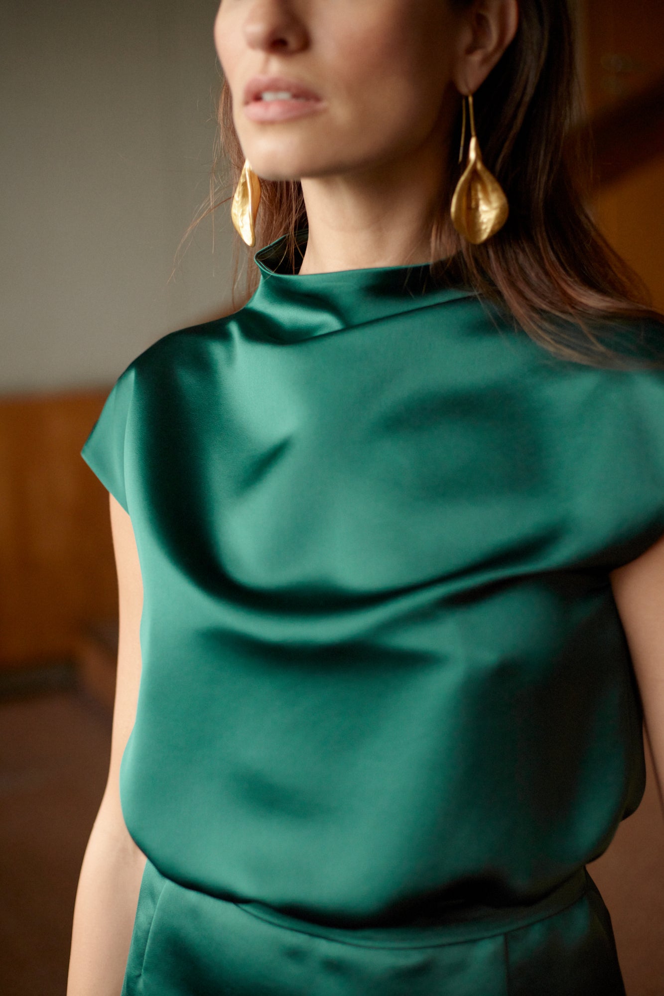 dark green satin dress