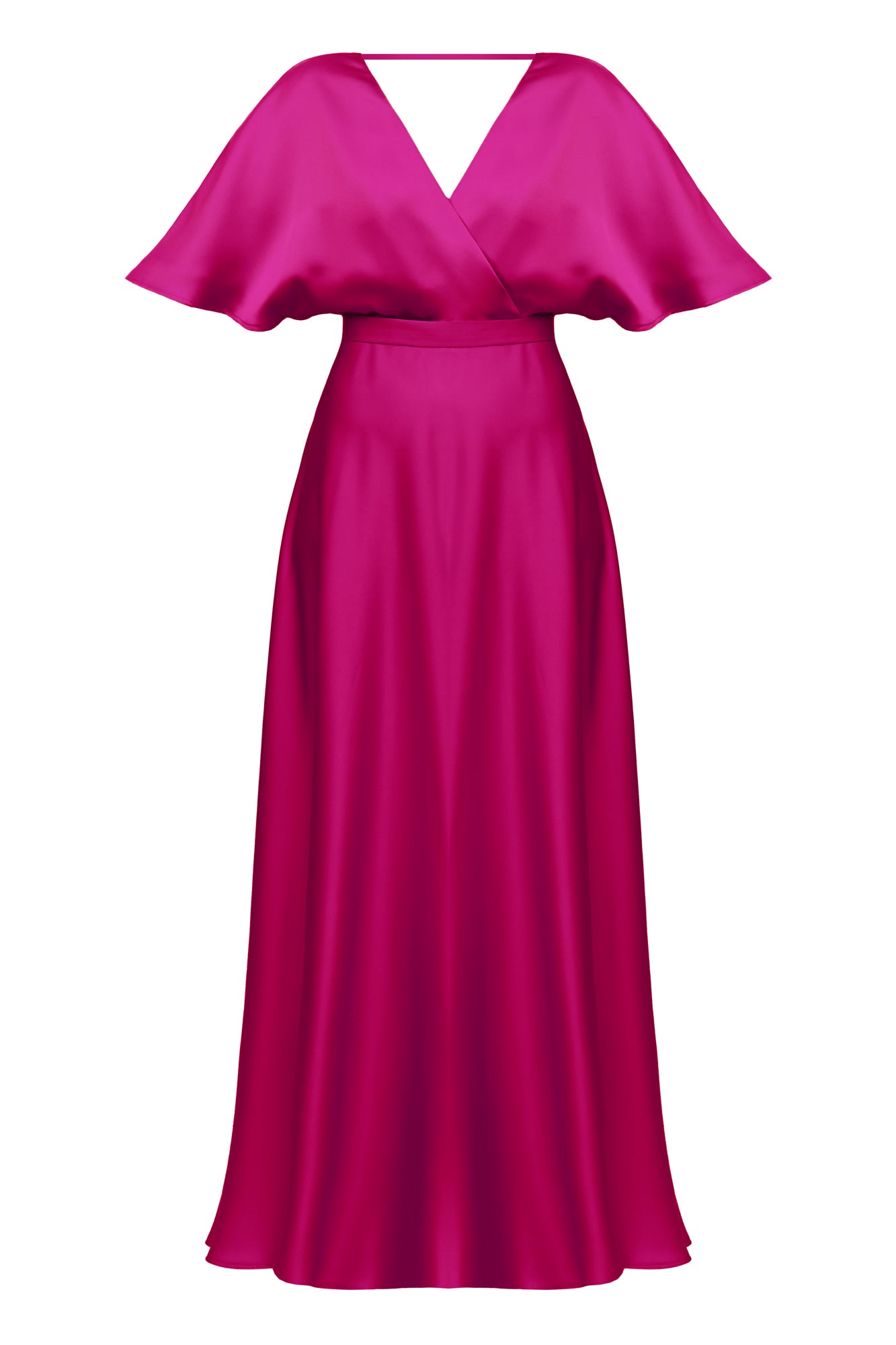 SOLENE fuchsia satin long wedding guest dress