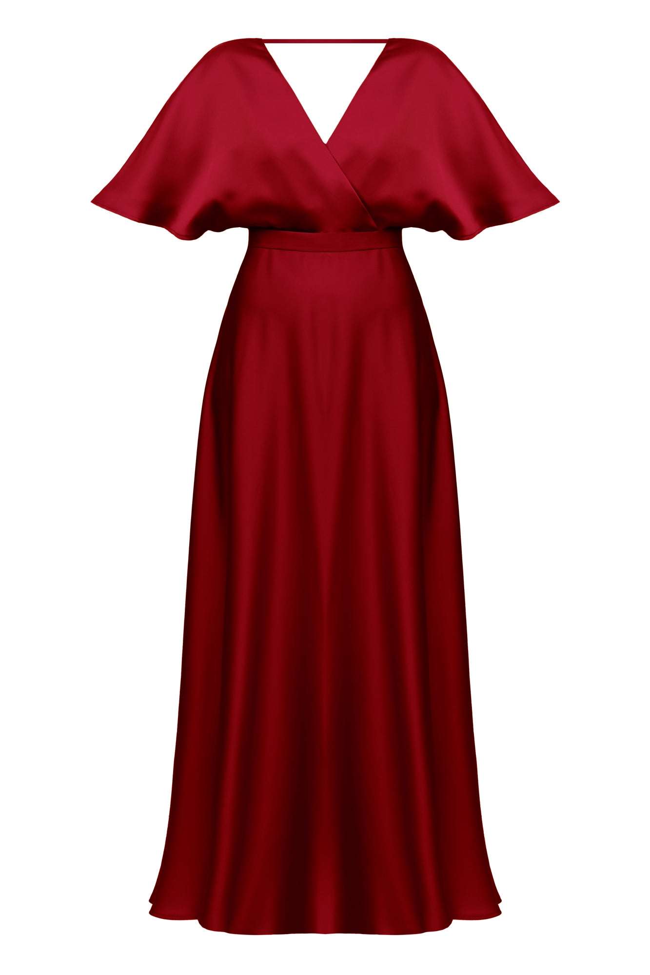 SOLENE burgundy red satin maxi evening dress
