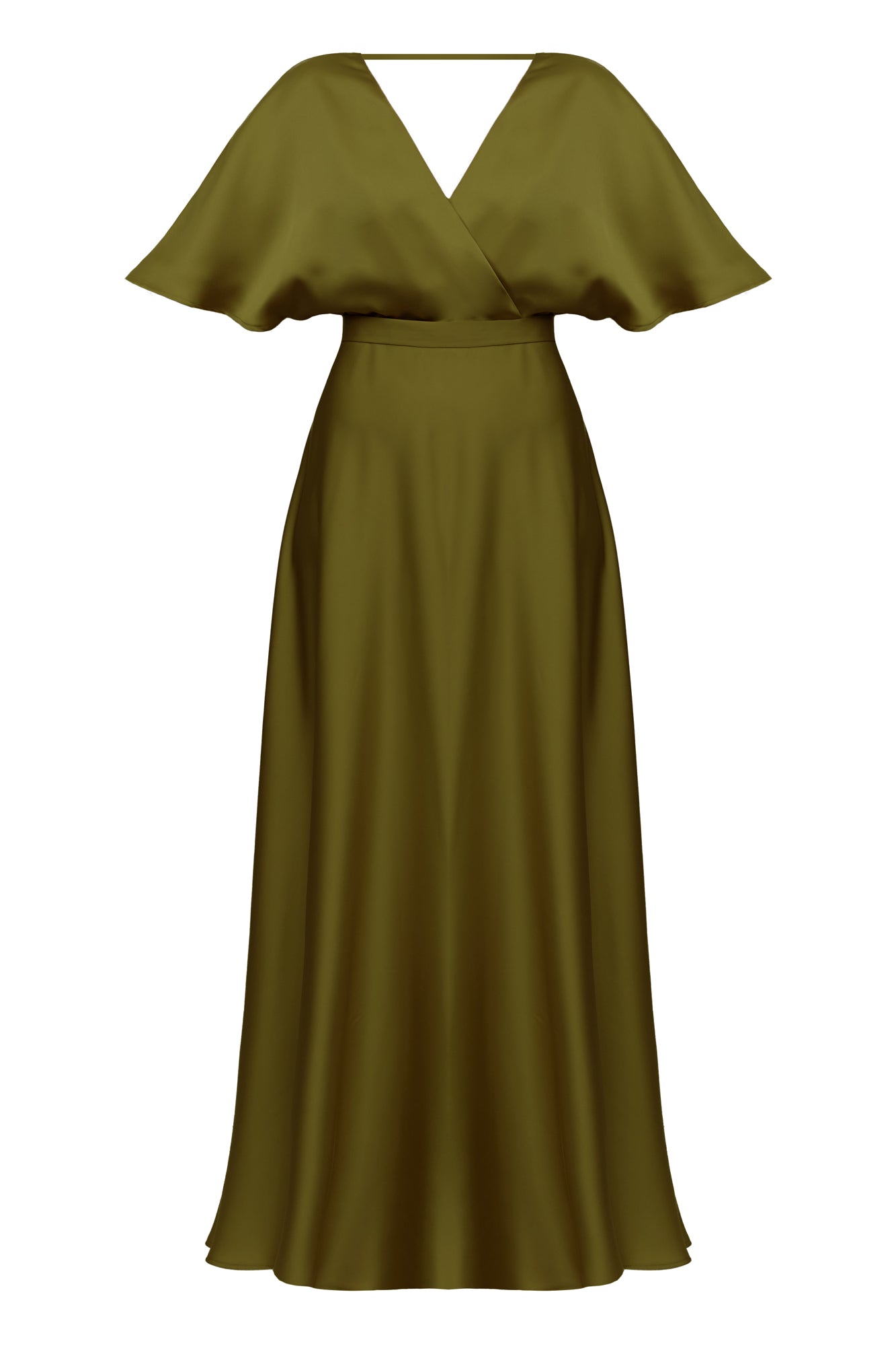 SOLENE olive green satin long dress for wedding guest