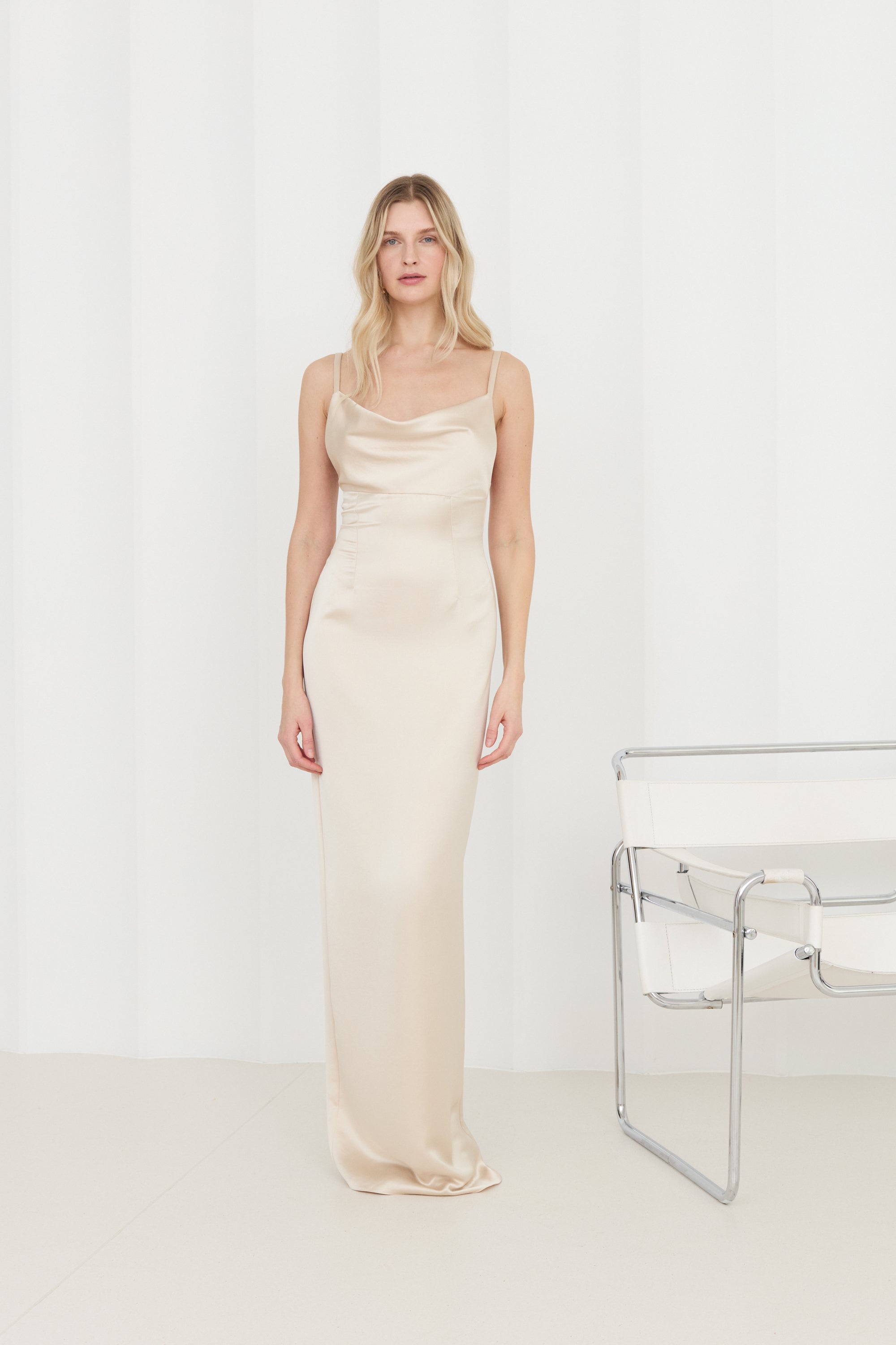 NADA Long Beige Evening Dress with Straps