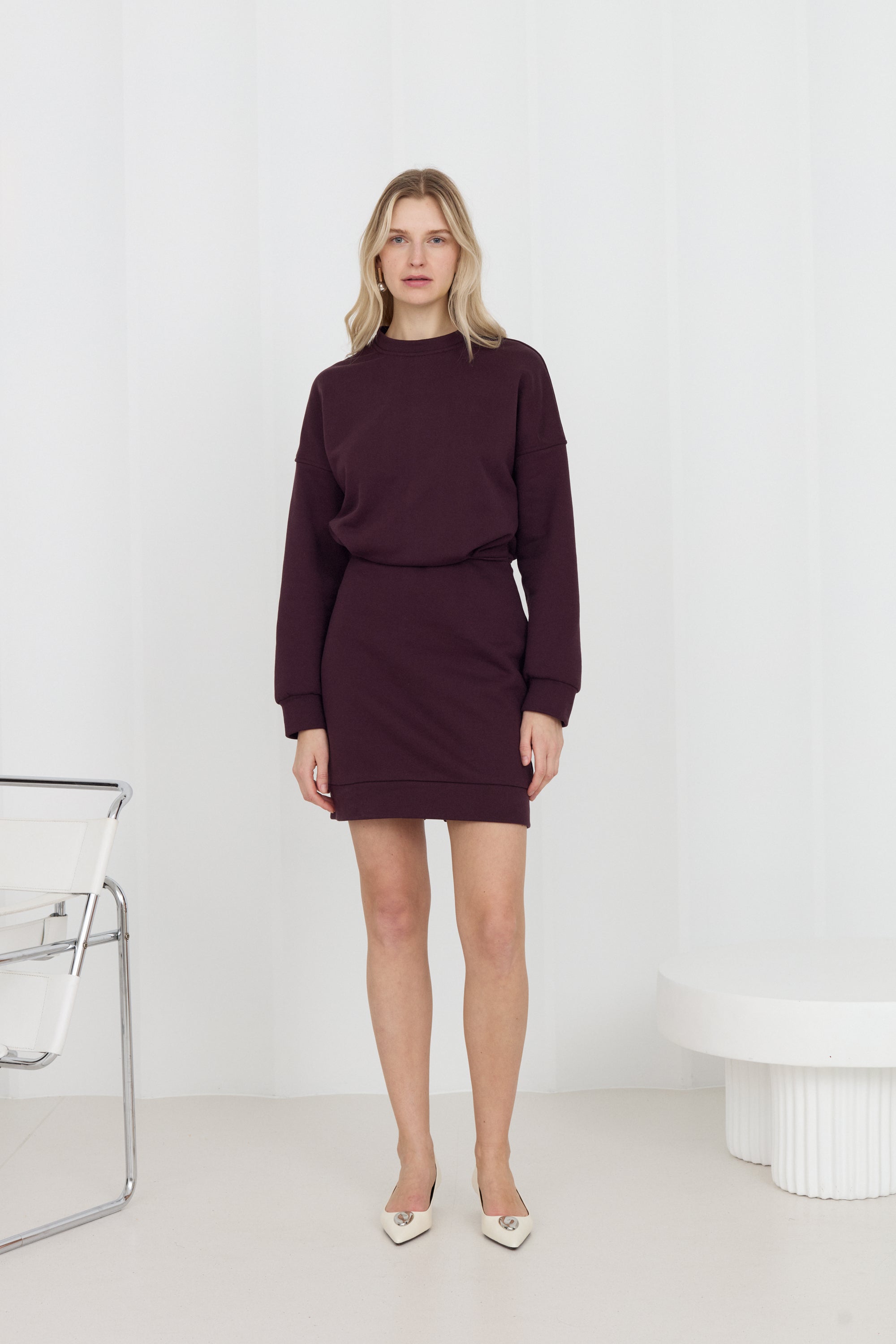 NIKA Dark Purple Mini Jersey Dress with Long Sleeves