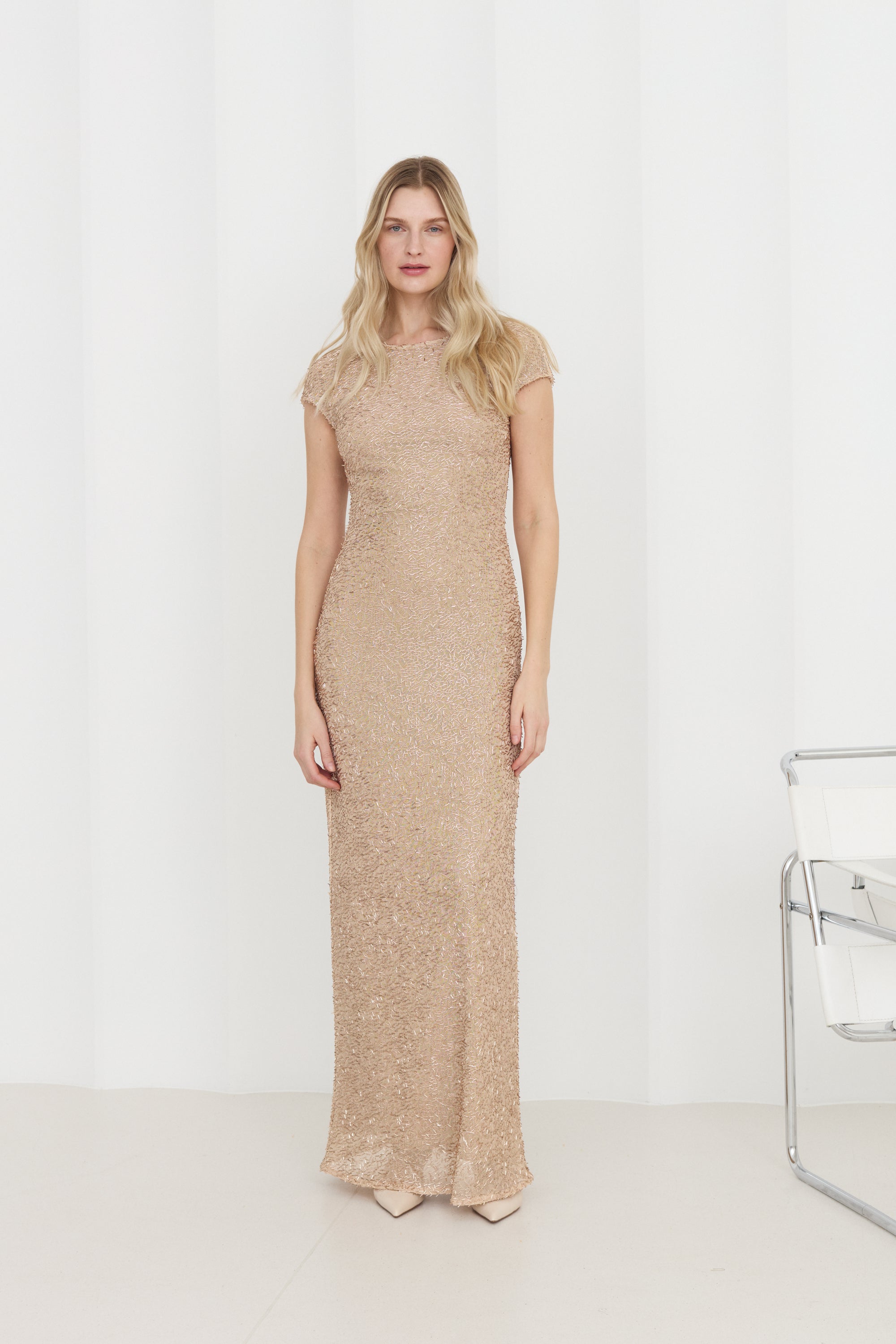 NORA Beaded Nude-Toned Evening Gown