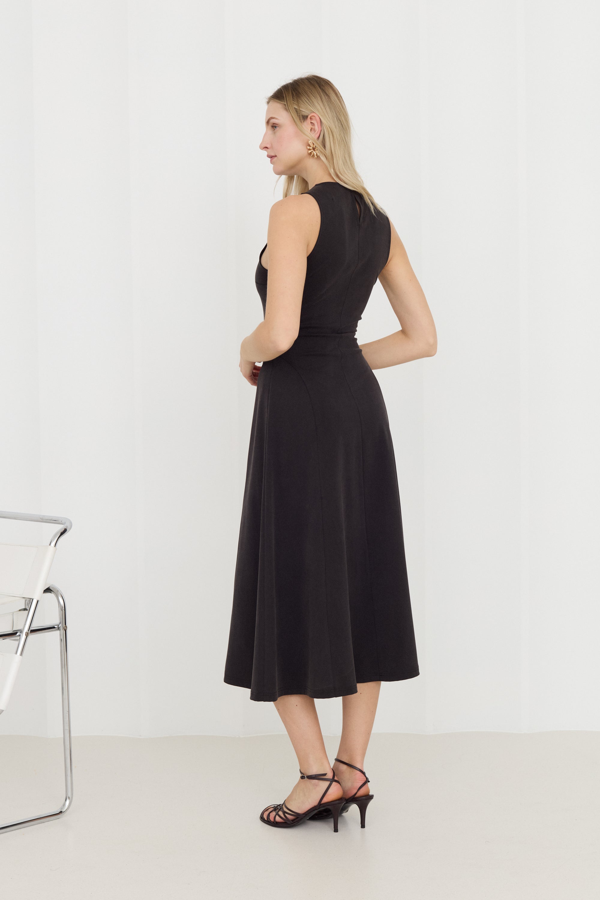 SEBA Black Bodycon Midi Dress with Flared Skirt