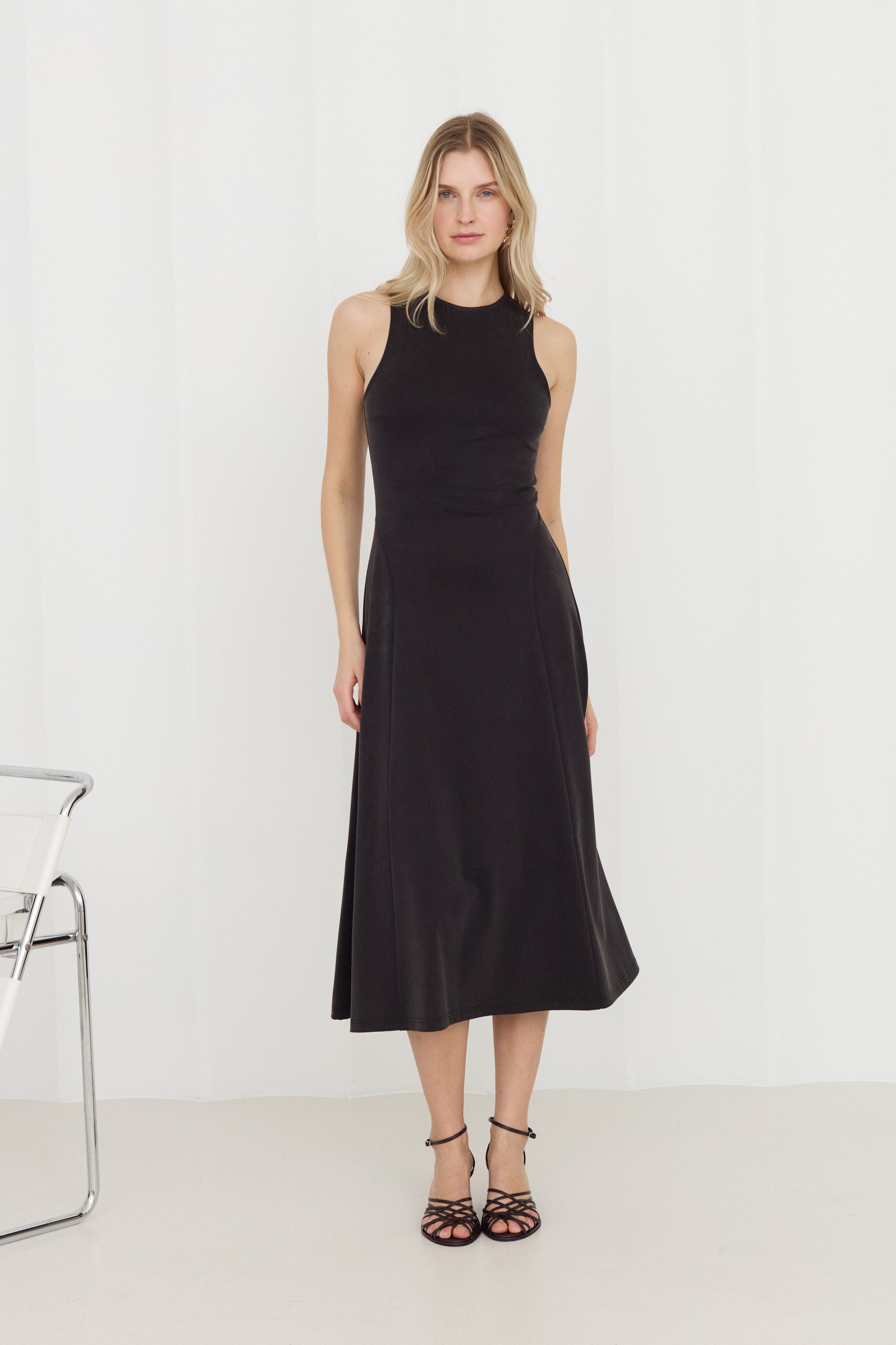 SEBA Black Bodycon Midi Dress with Flared Skirt