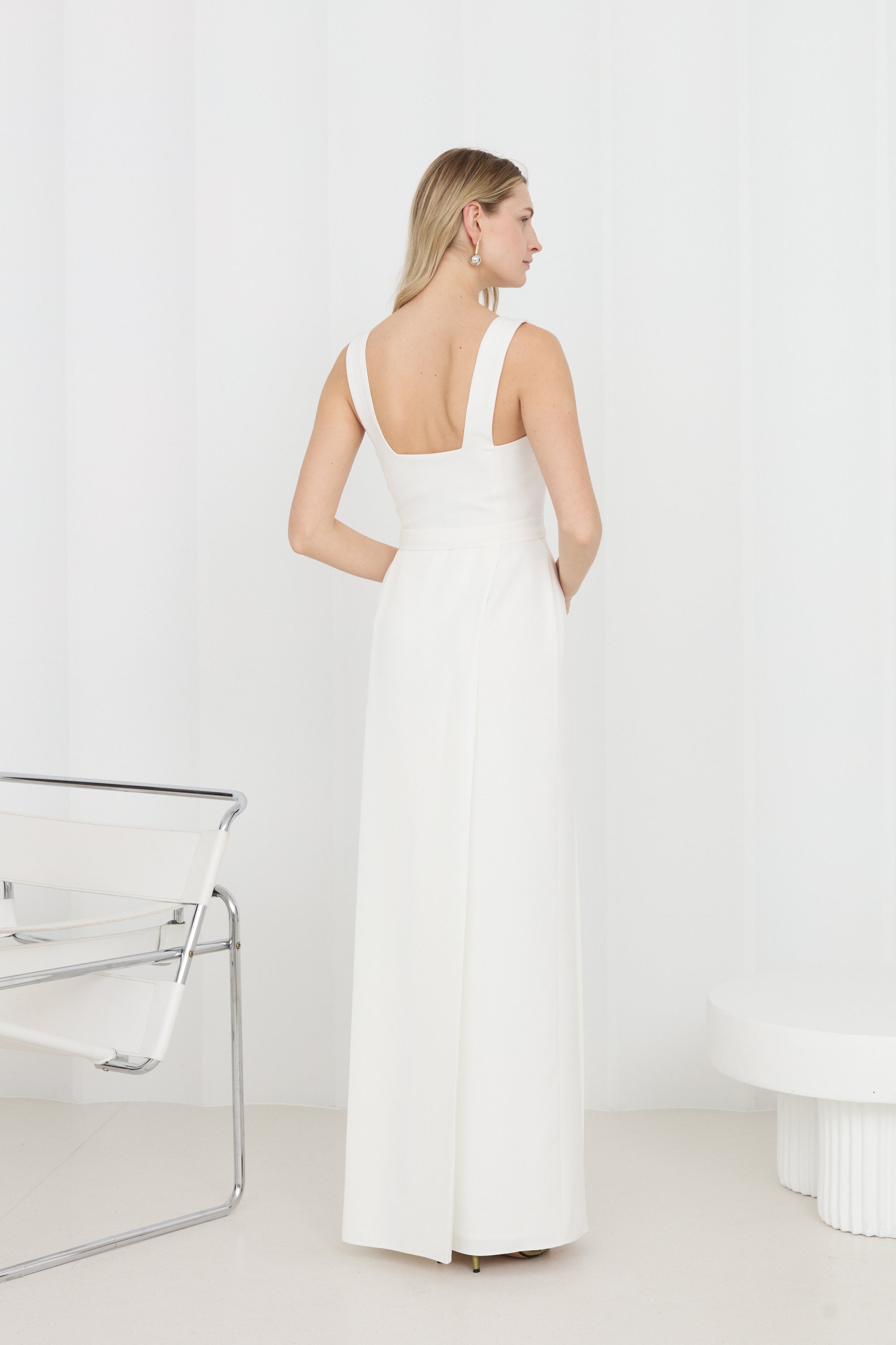 SONORA White Wedding Gown with Bare Shoulders And Pleated Skirt