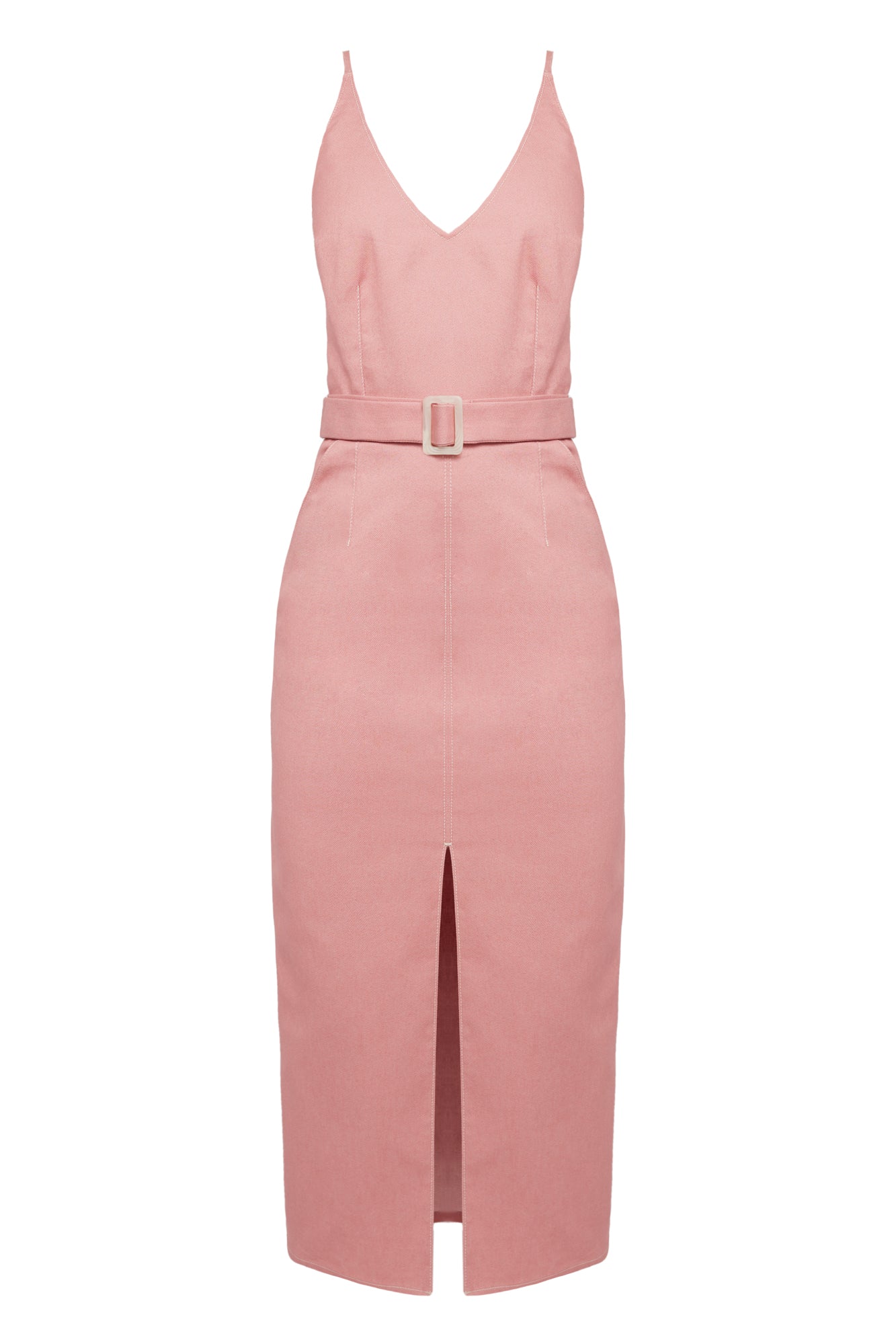 ALBERTA pastel pink denim open back dress