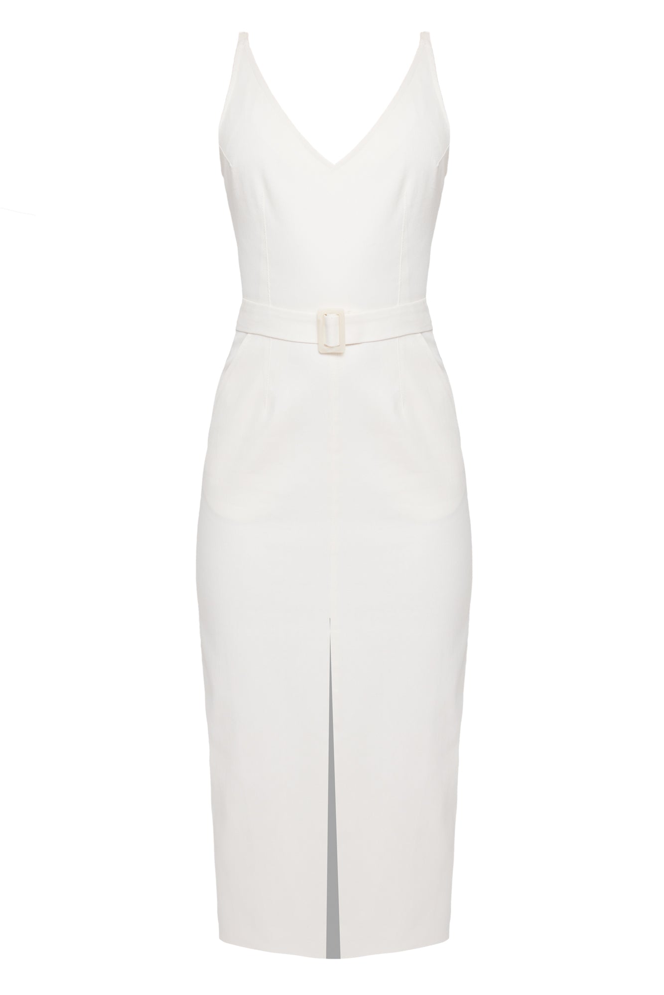 ALBERTA off-white denim midi dress with pencil skirt