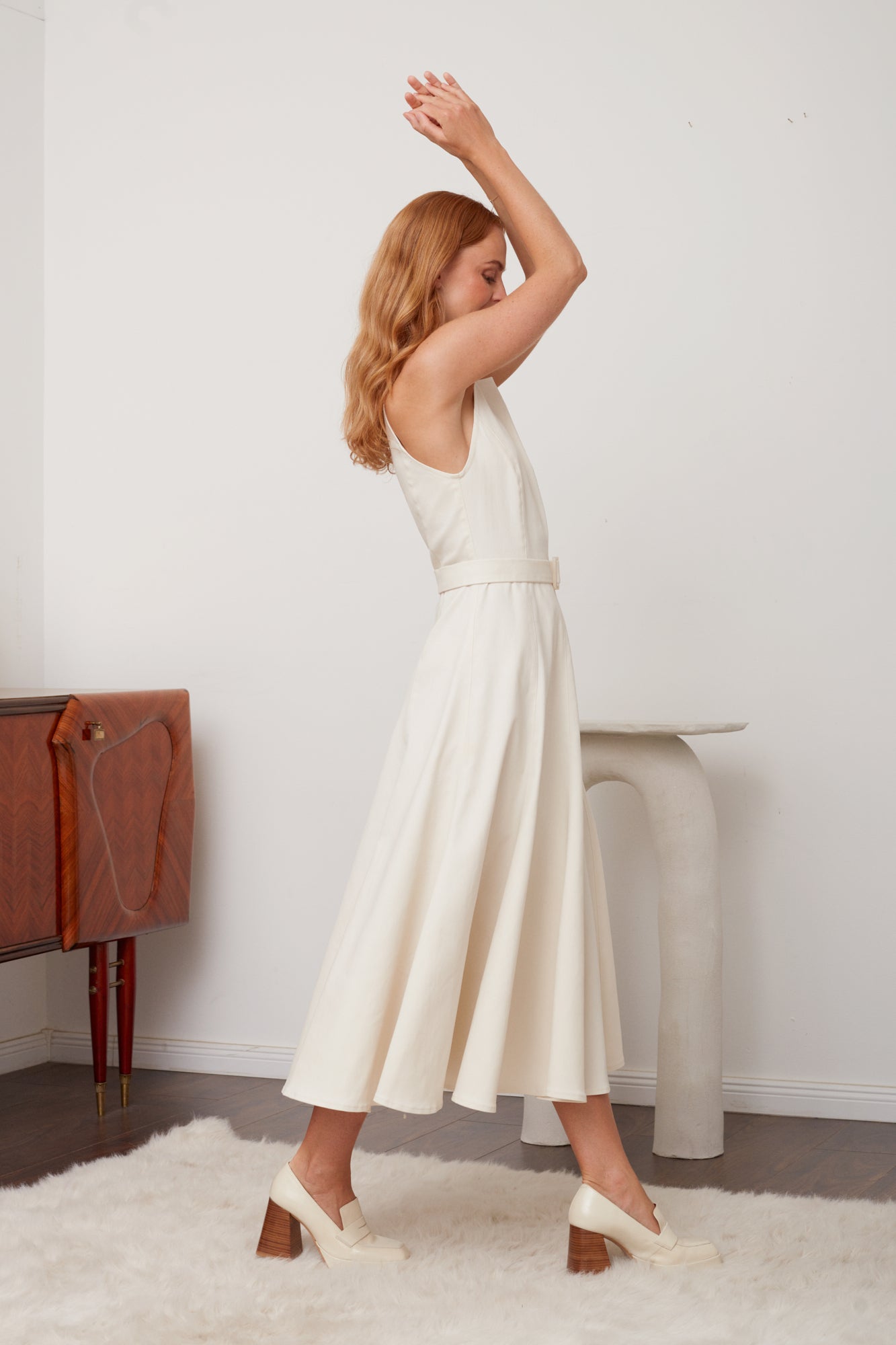 ODE Off-White Midi Denim Dress - Elegant Neutral Tone