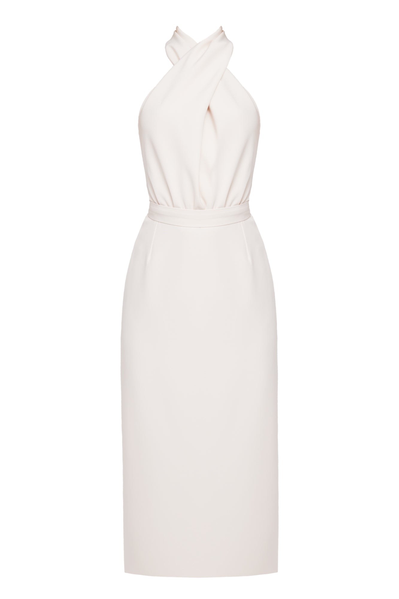 CELIA Pastel Cream X Neck Midi Dress