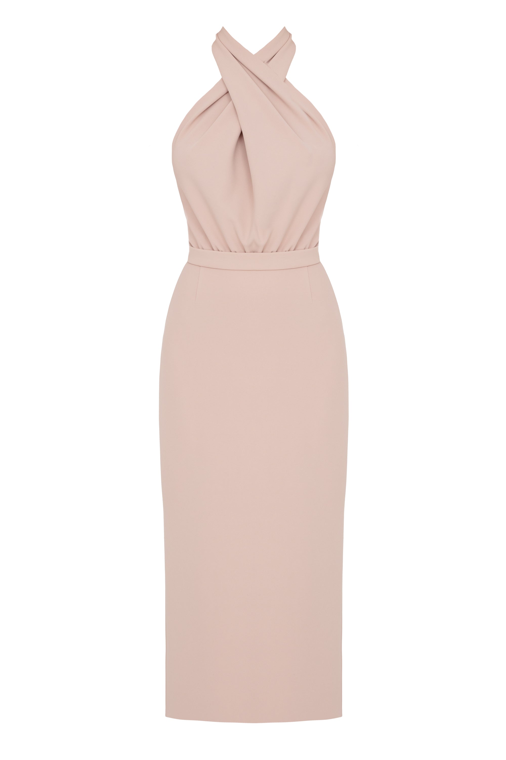 CELIA dusty pink halter neck midi dress