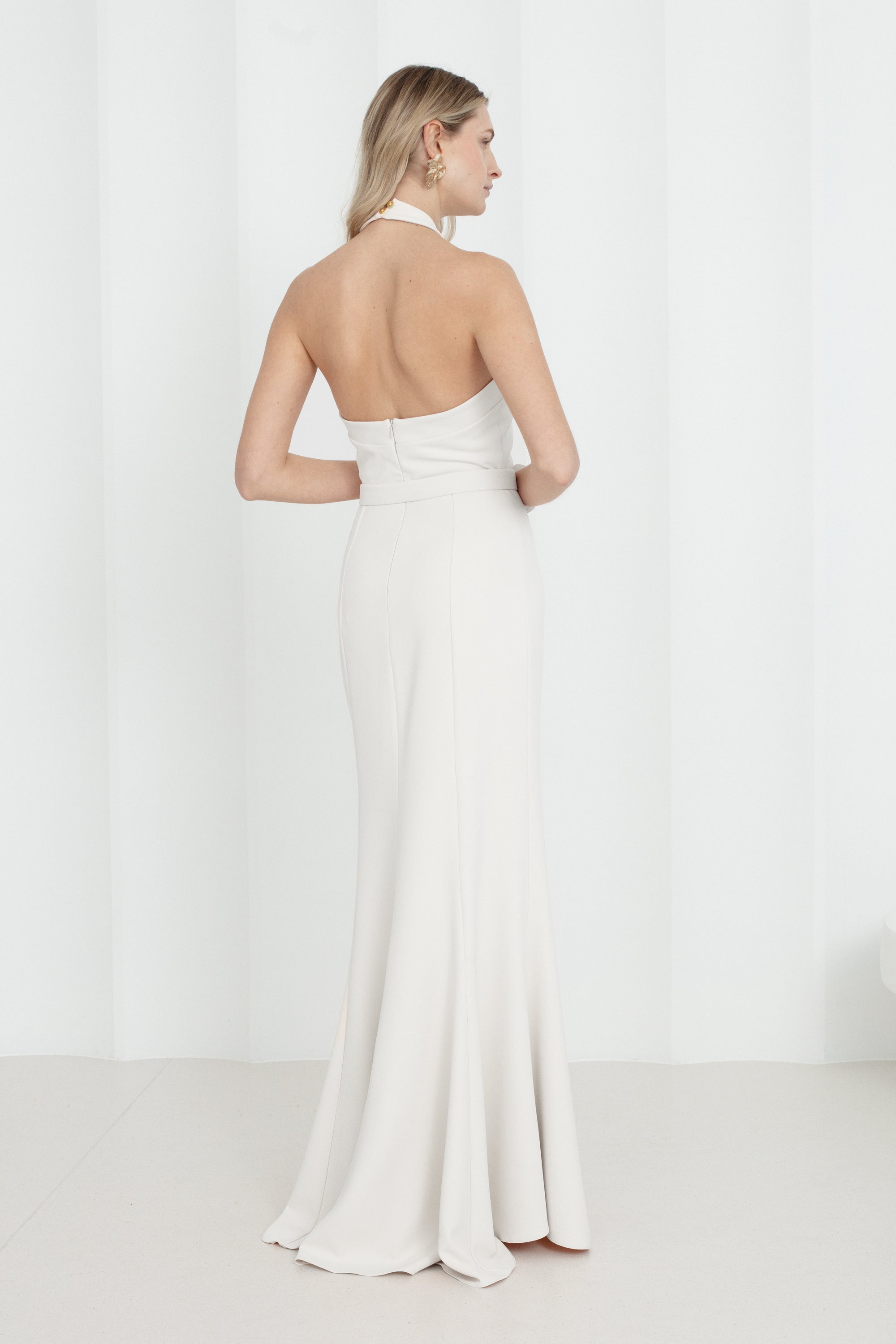 GISEL White Long Wedding Dress With Halter Neck