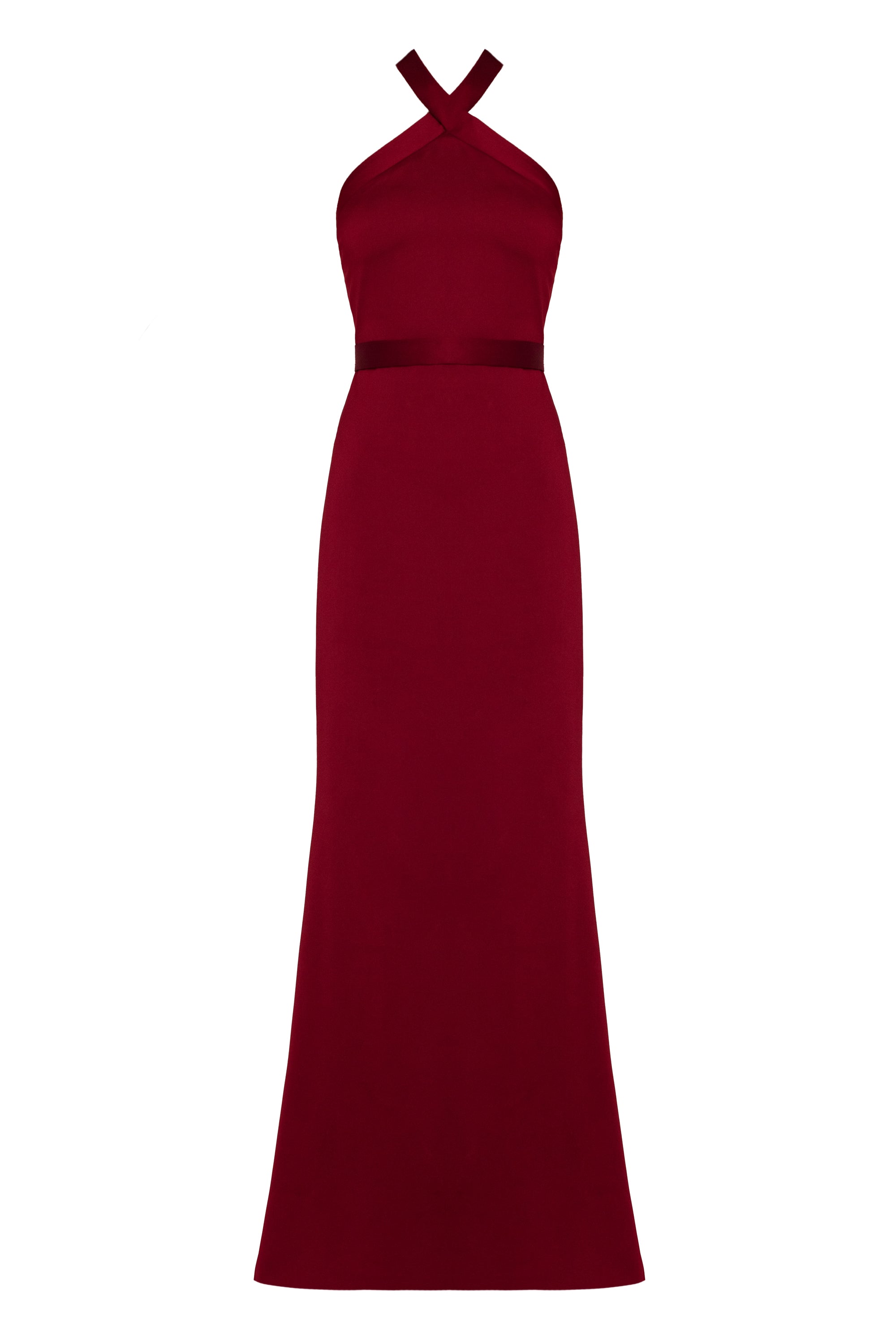 GISEL Red Halter Neck Long Evening Dress
