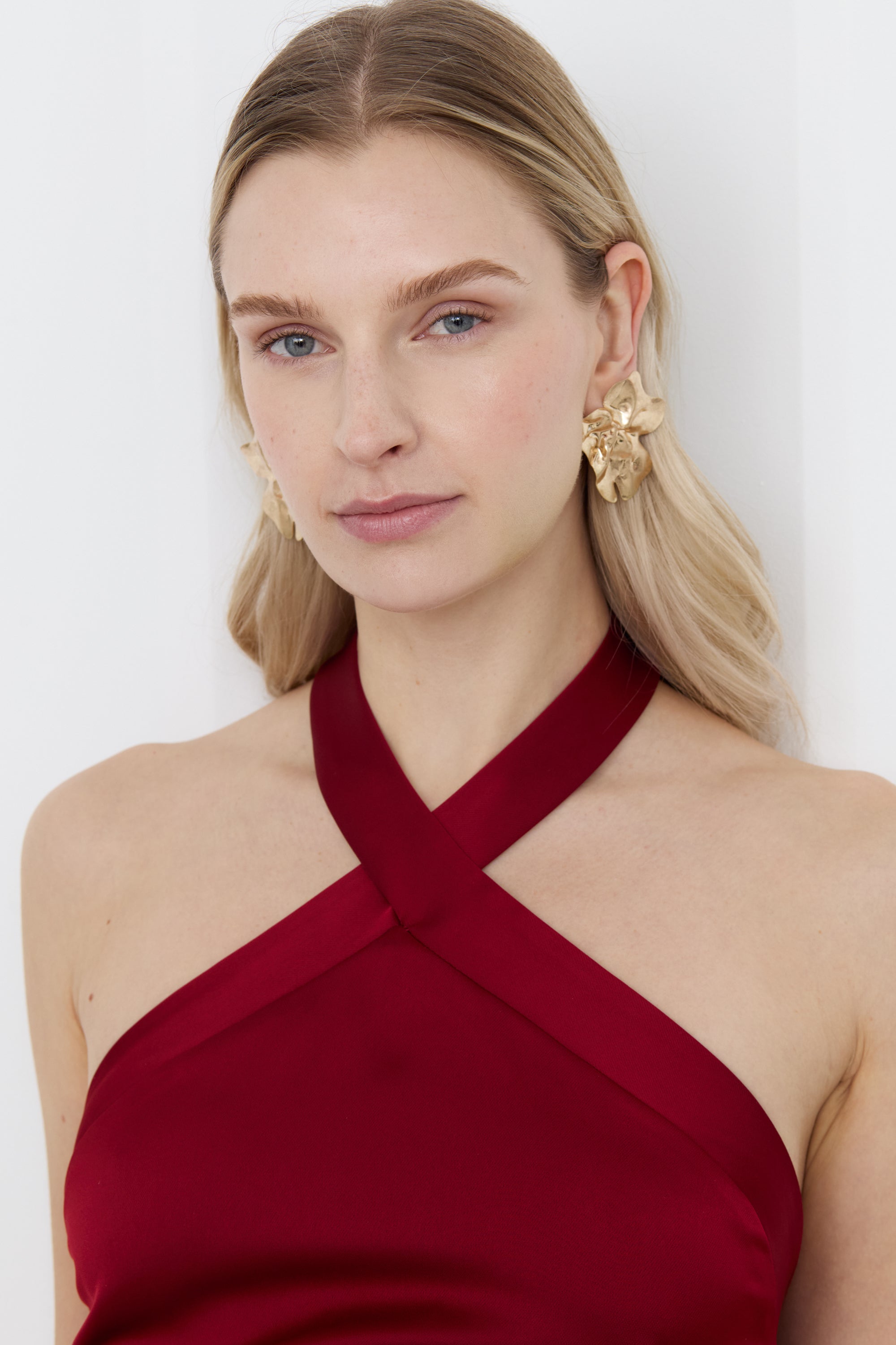 GISEL Red Halter Neck Long Evening Dress
