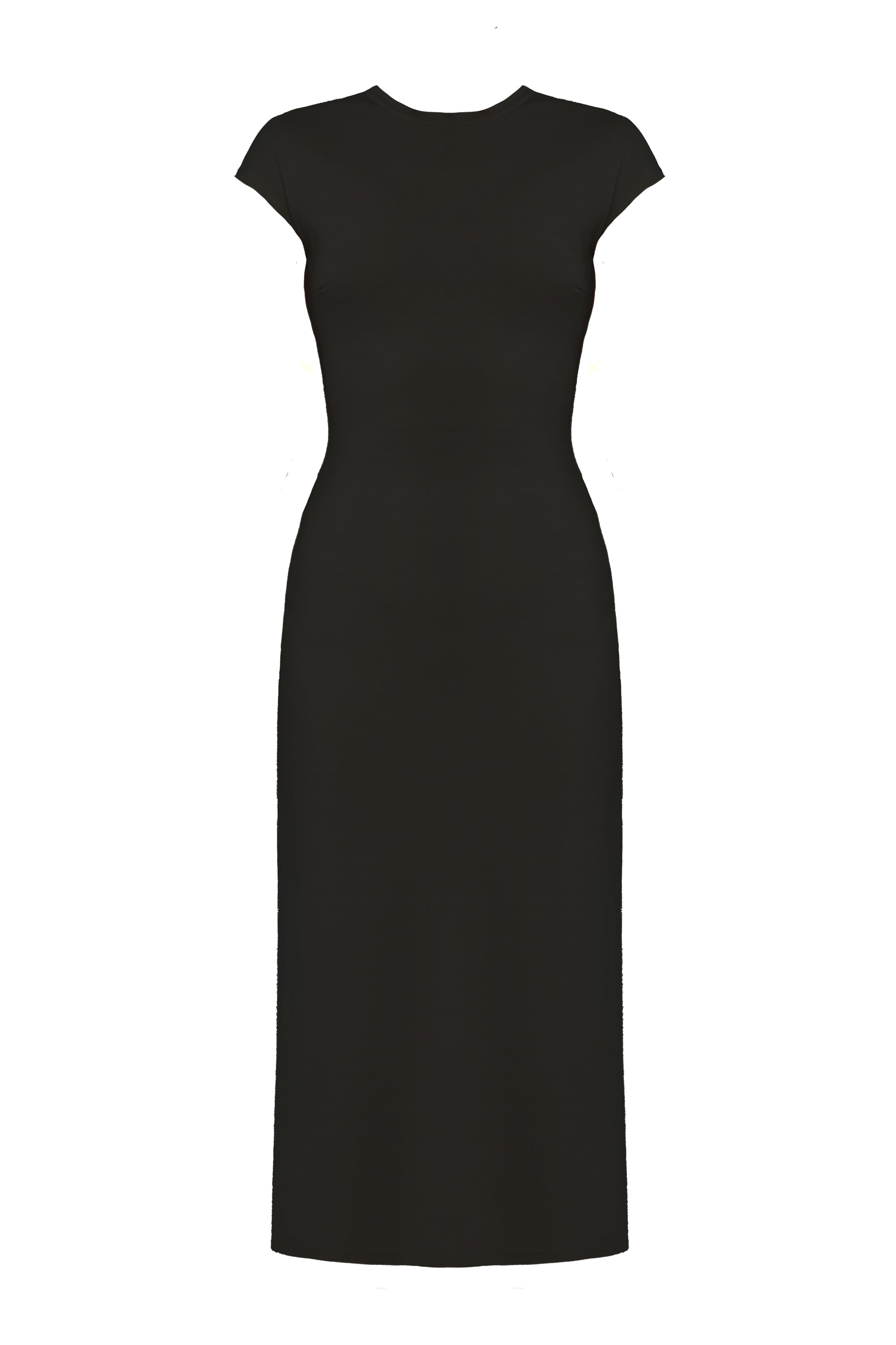 ASTER Black Jersey Bodycon Midi Dress with Cap Sleeves