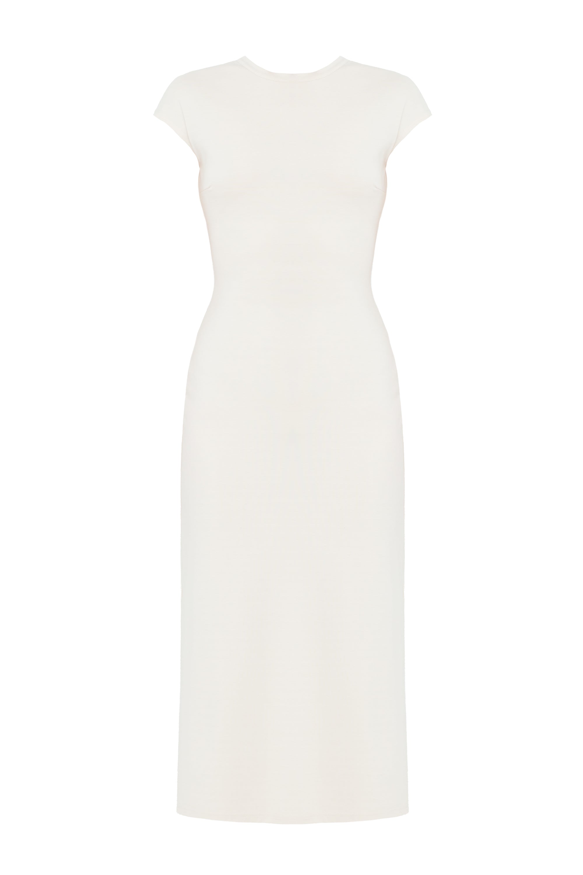 ASTER Off-White Jersey Midi Dress with Cap Sleeves