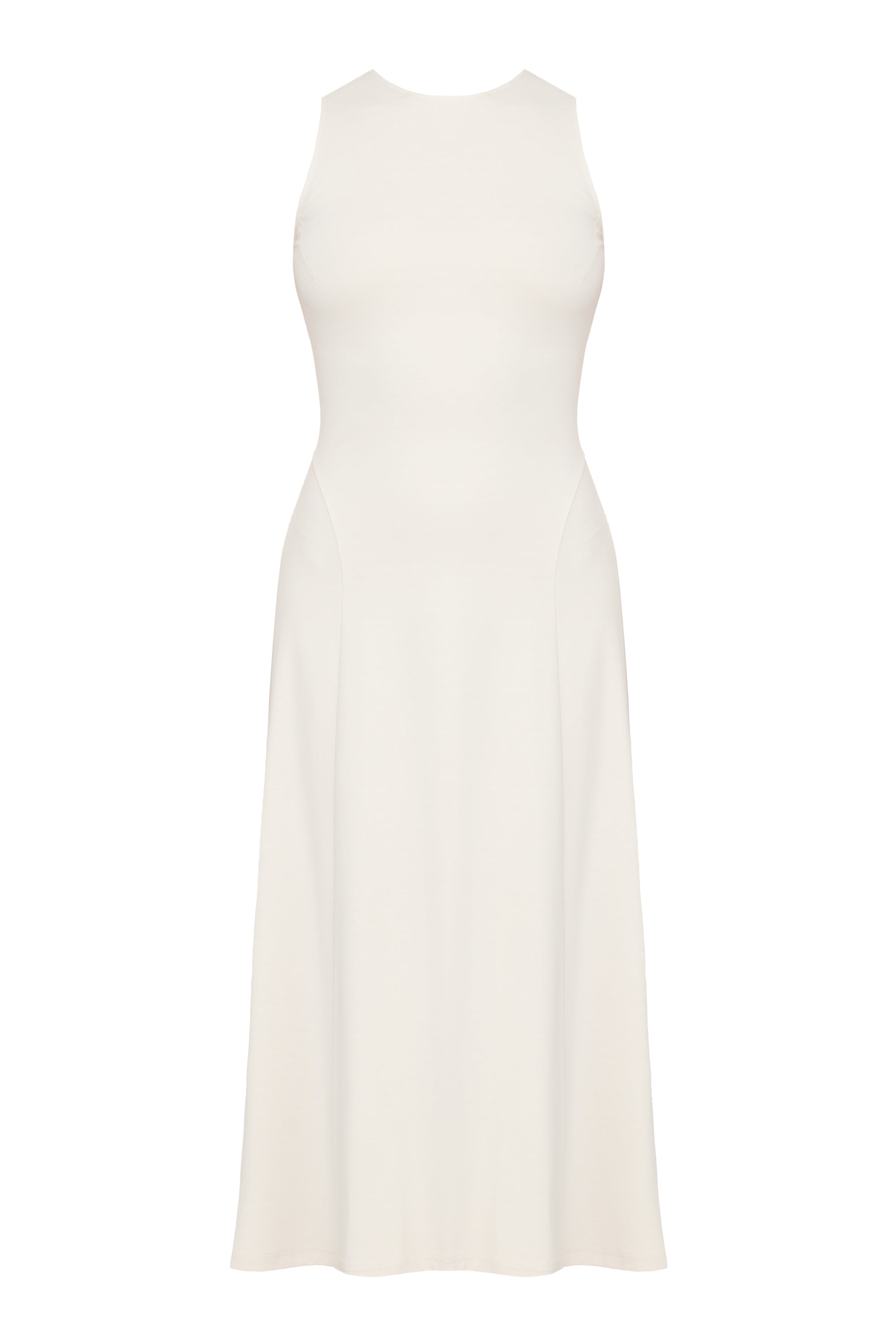 SEBA Off-White Bodycon Midi Dress with Flared Skirt