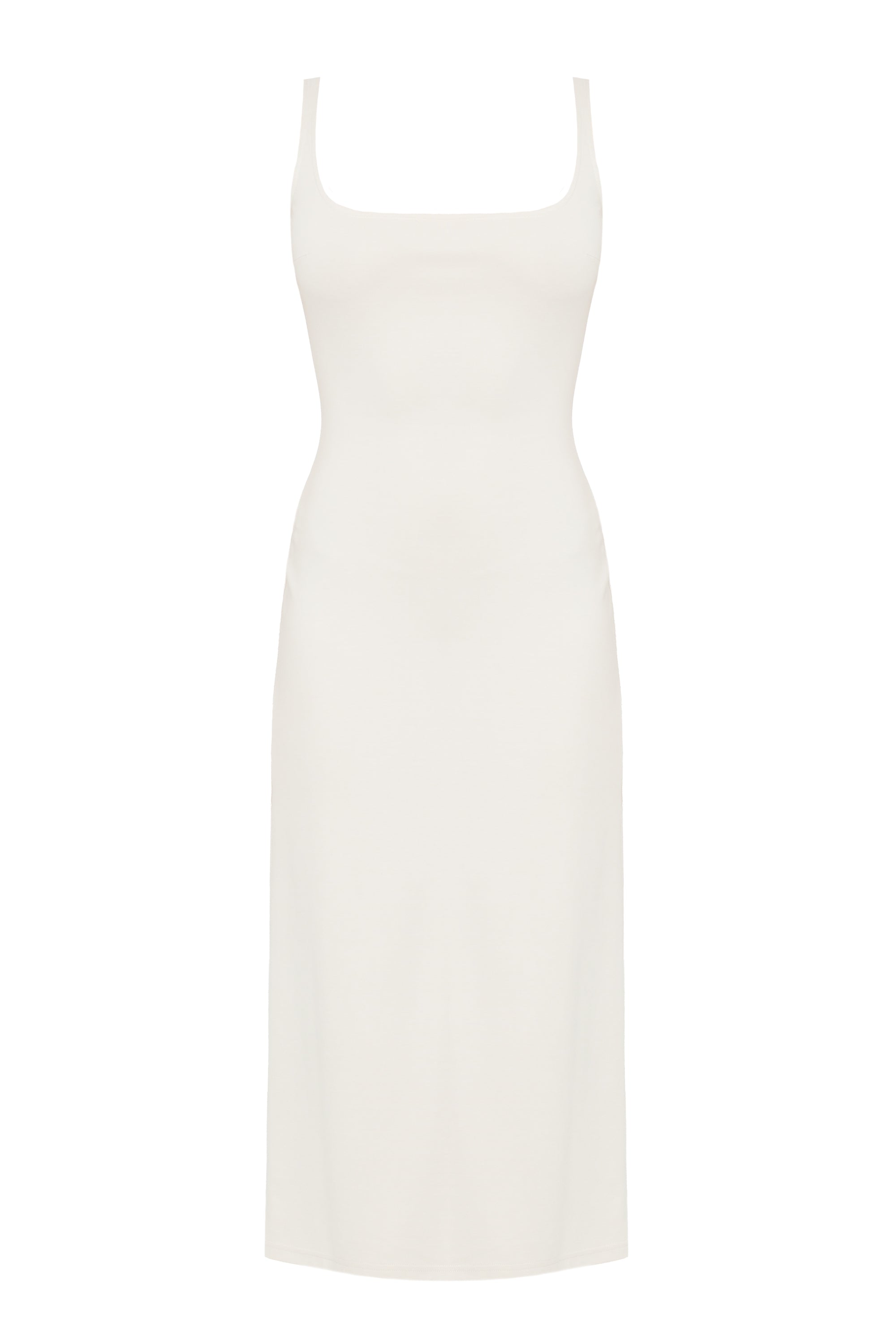 OLIVIA Off-White Midi Bodycon Dress with Square Neckline