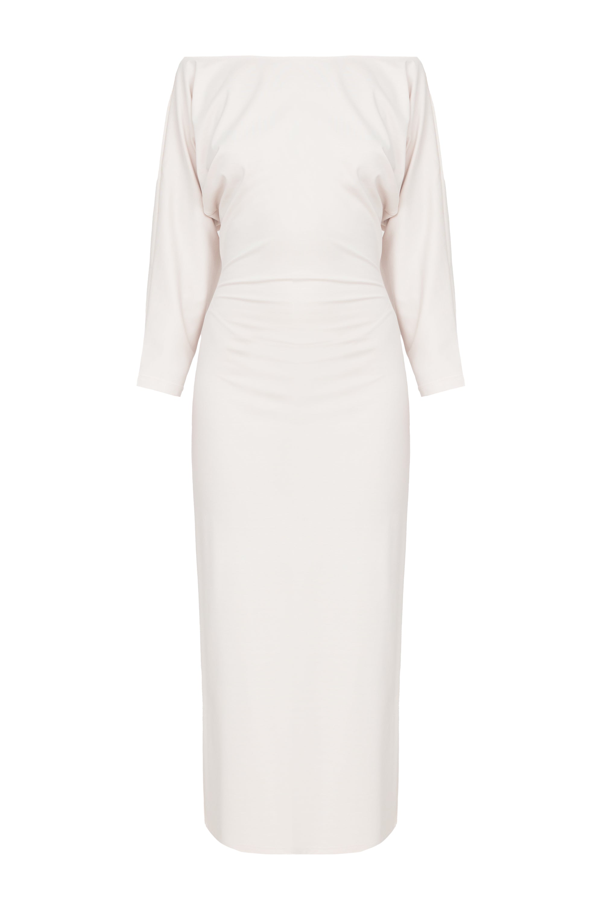 THEA White Off-Shoulder Jersey Midi Dress with Long Sleeves