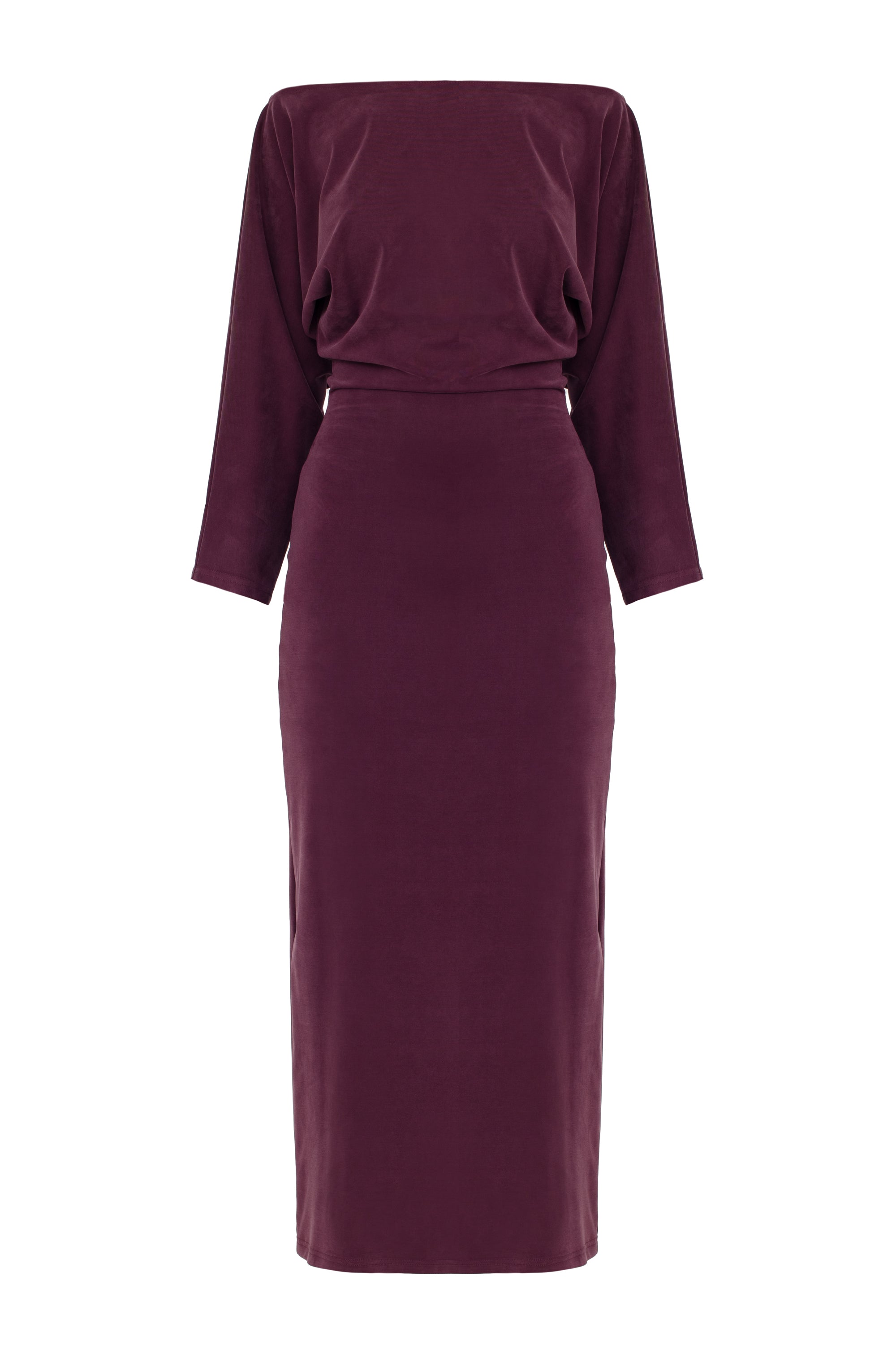 THEA Grape Purple Off-Shoulder Midi Dress with Long Sleeves