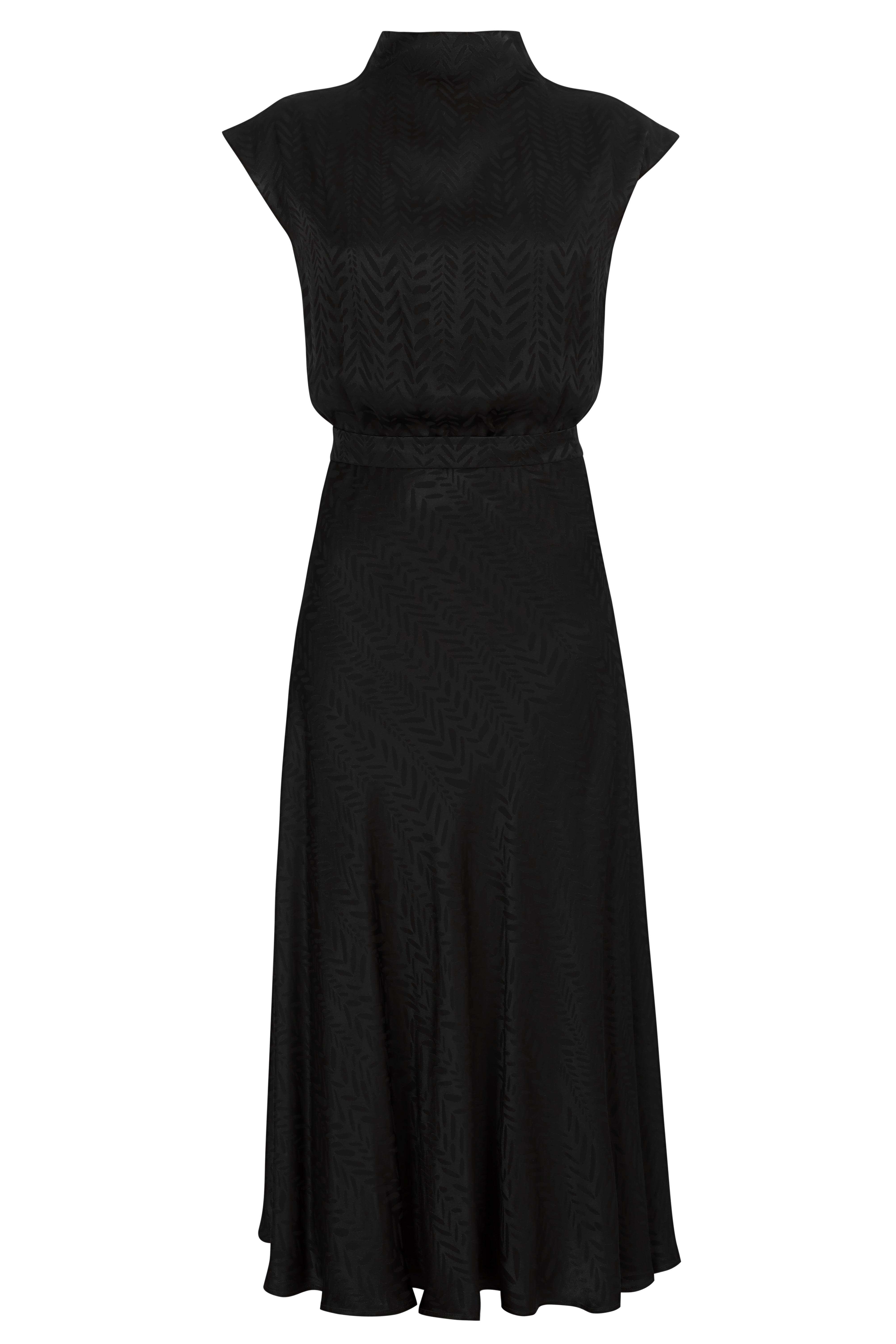 TERRA Black Floral Jacquard Midi Work To Evening Dress