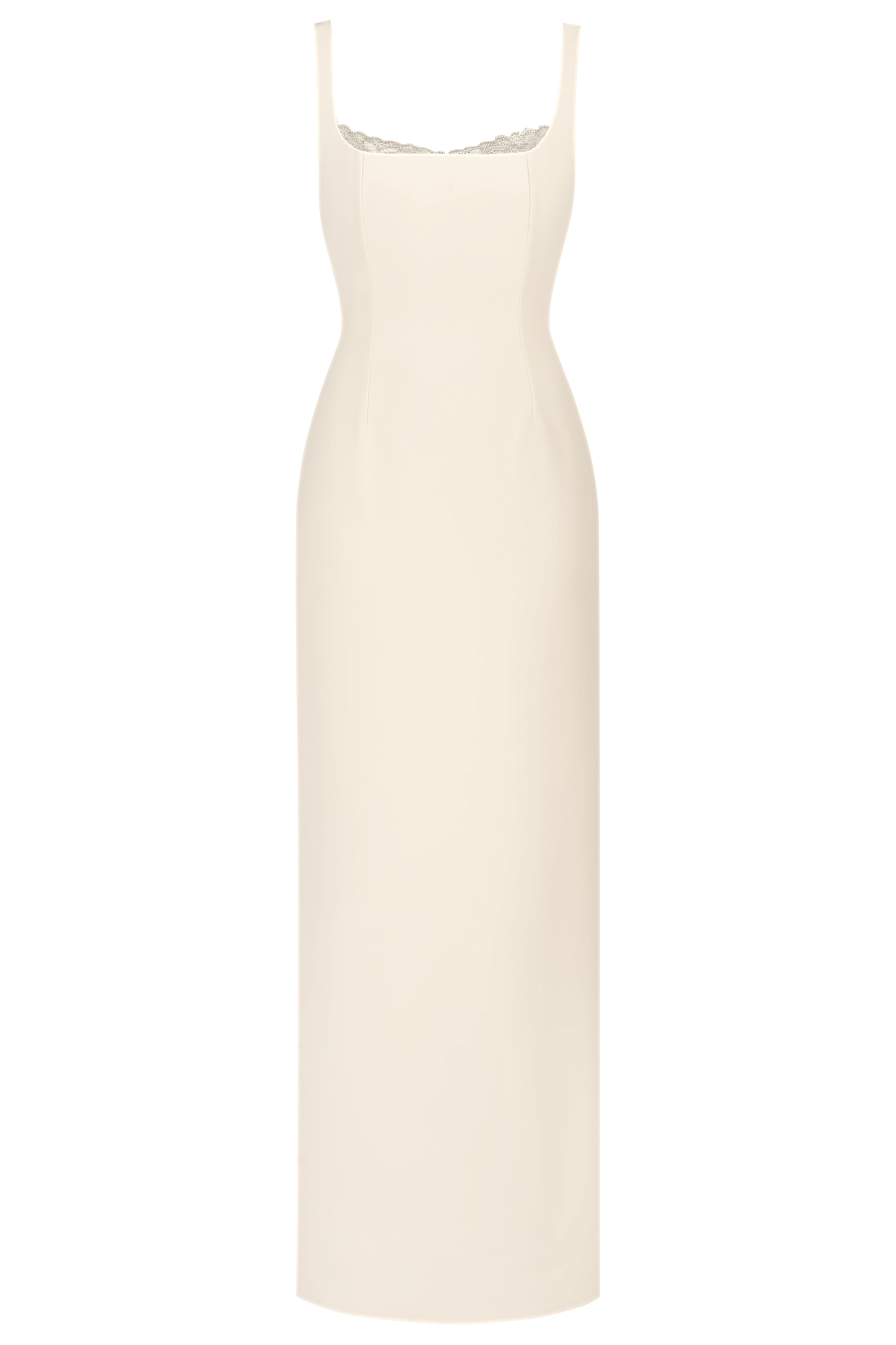 OCTAVIA Pastel Evening Maxi Dress with Lace-Trimmed Neckline
