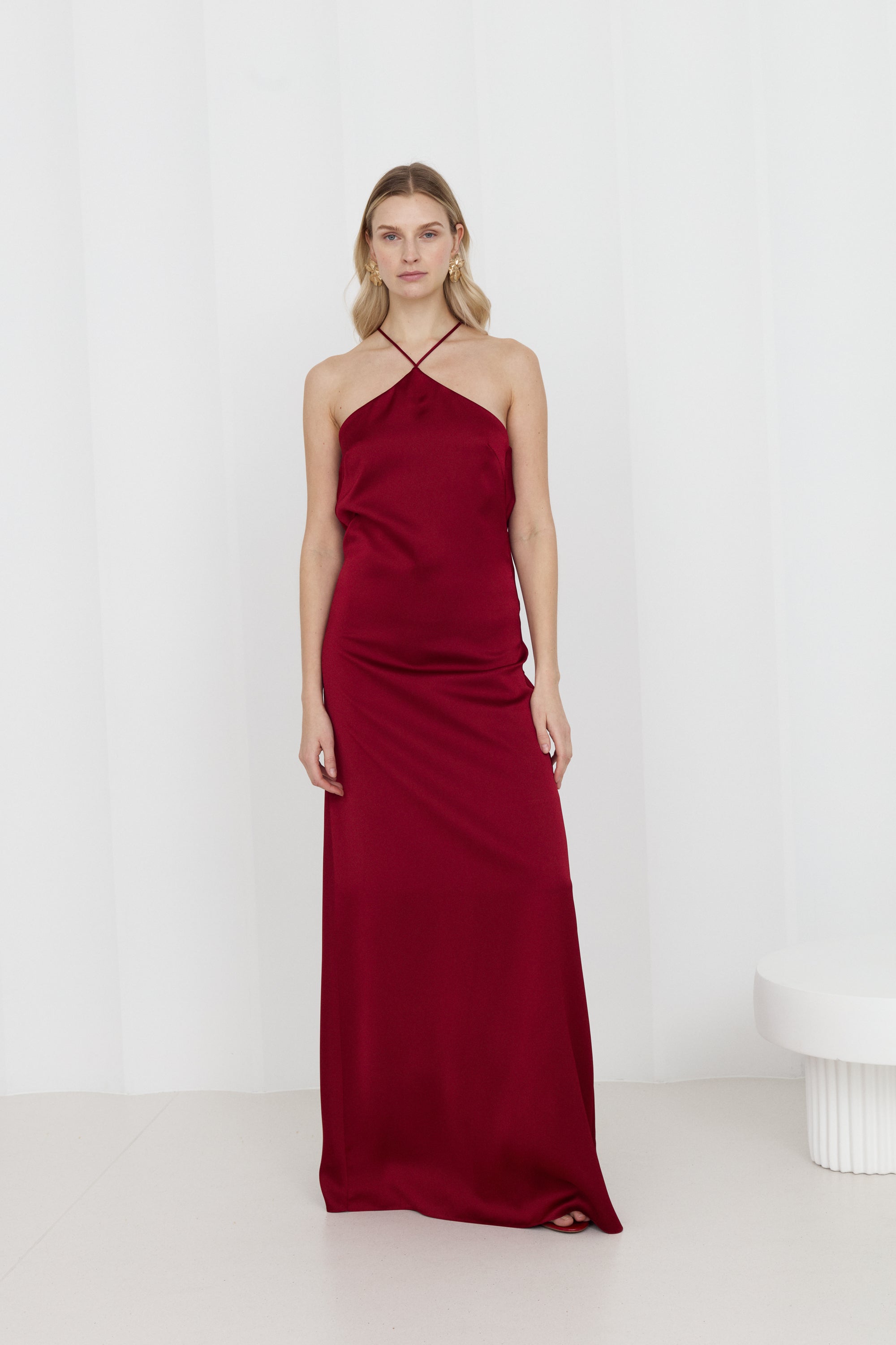 VERA Red Evening Dress with X-Shaped Neckline