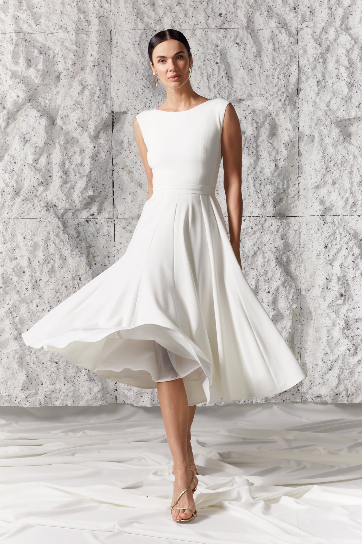 Elegant pleated wedding midi dress ARIOSE