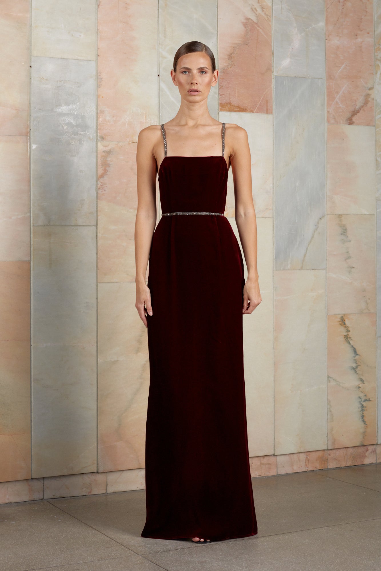 Red wine long evening dress