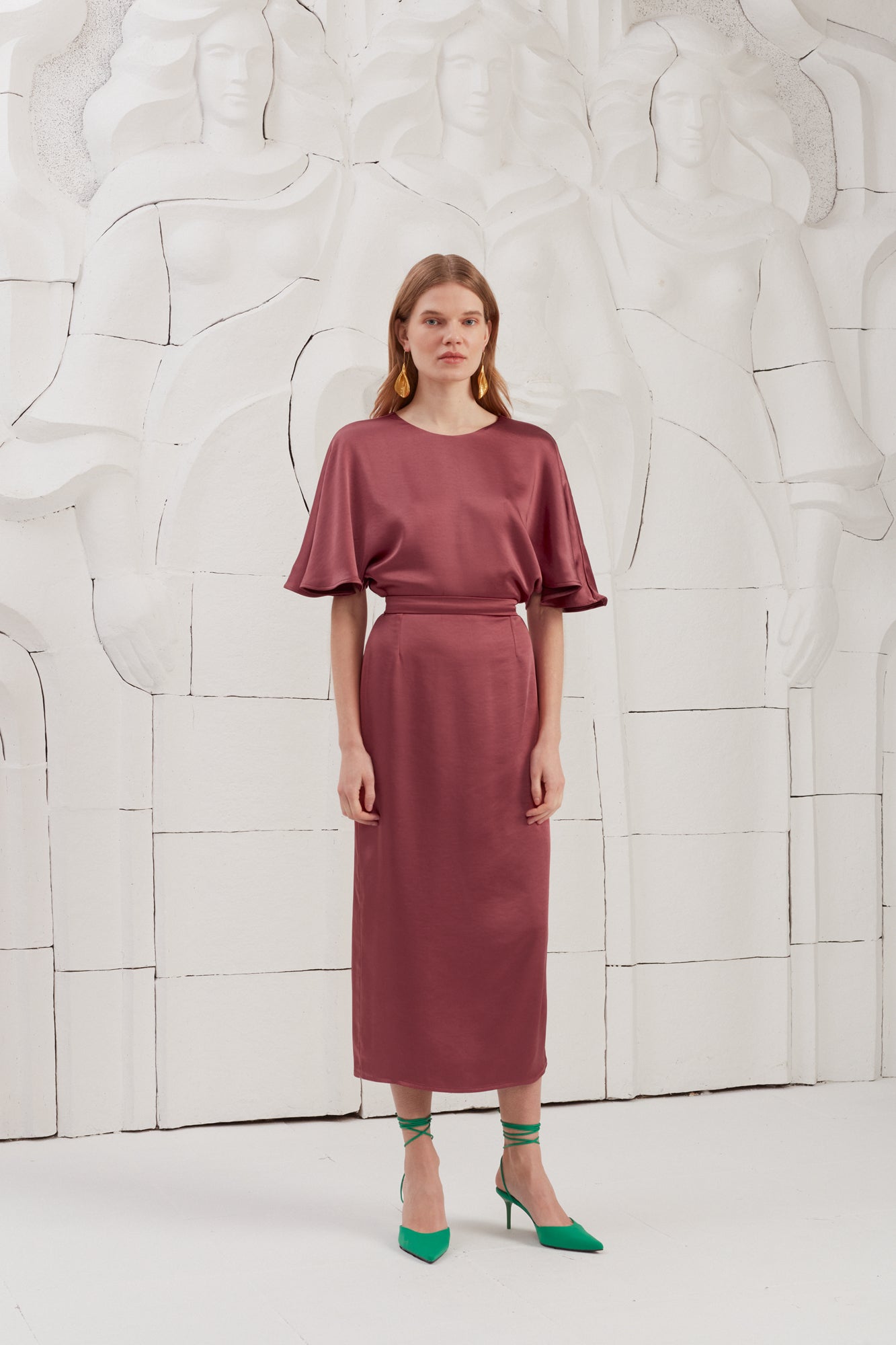 Dress With Butterfly Sleeves And Pencil Skirt