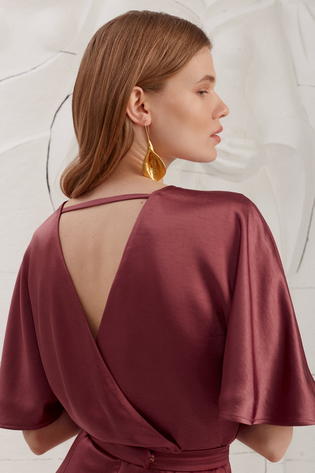 GINA Fire Brick Midi Dress With Butterfly Sleeves