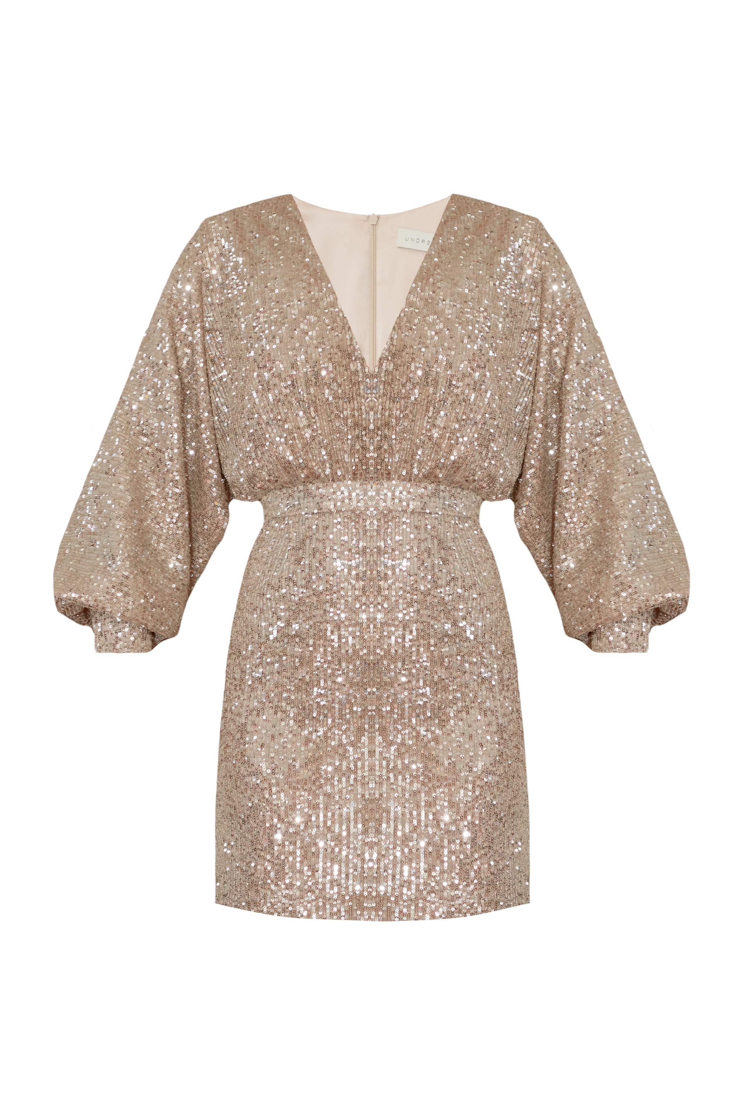 Handmade Nude v neck sequin mini dress NADINE