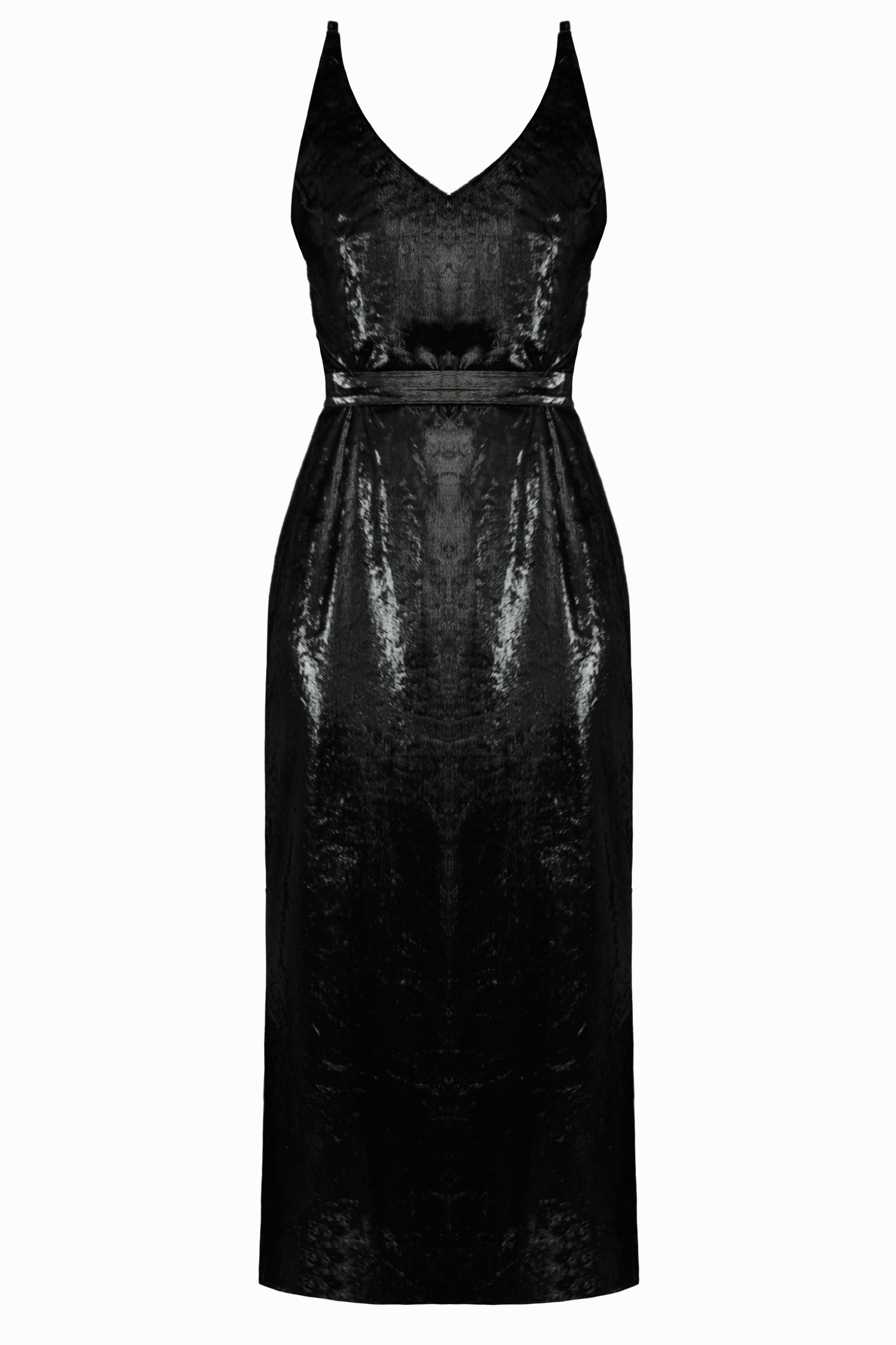 Handmade Shiny black velvet midi dress ISLA