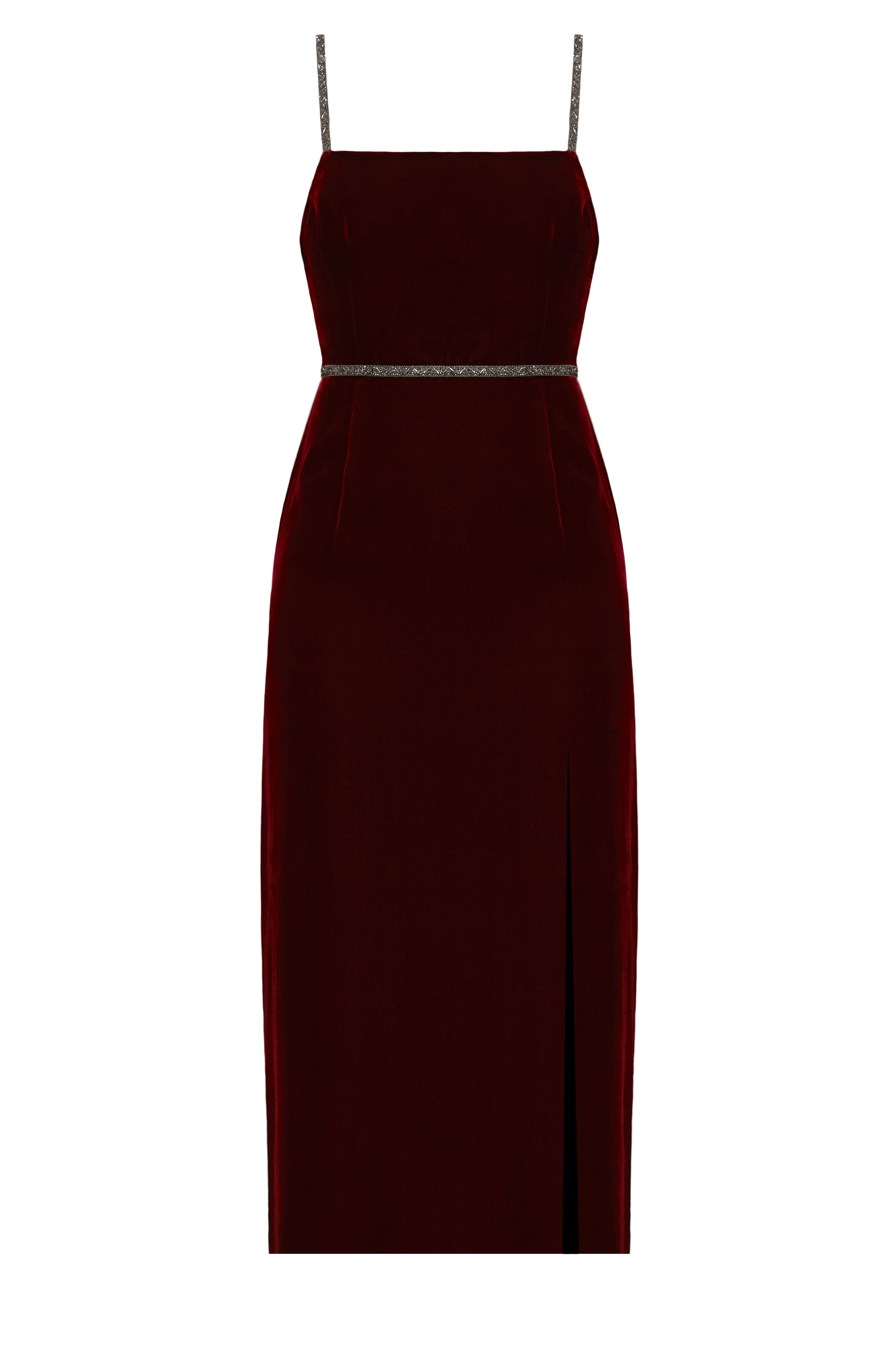 handmade Red Silk Velvet Midi Dress