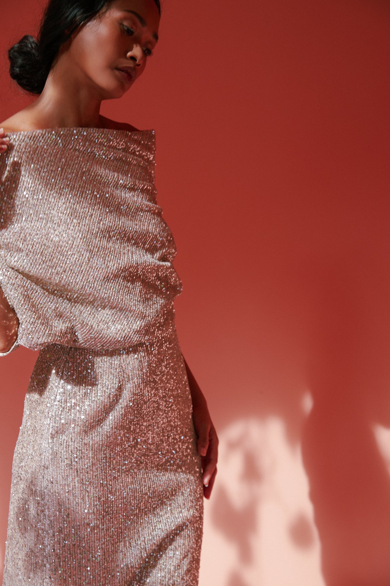Silver sequin asymmetric coctail dress