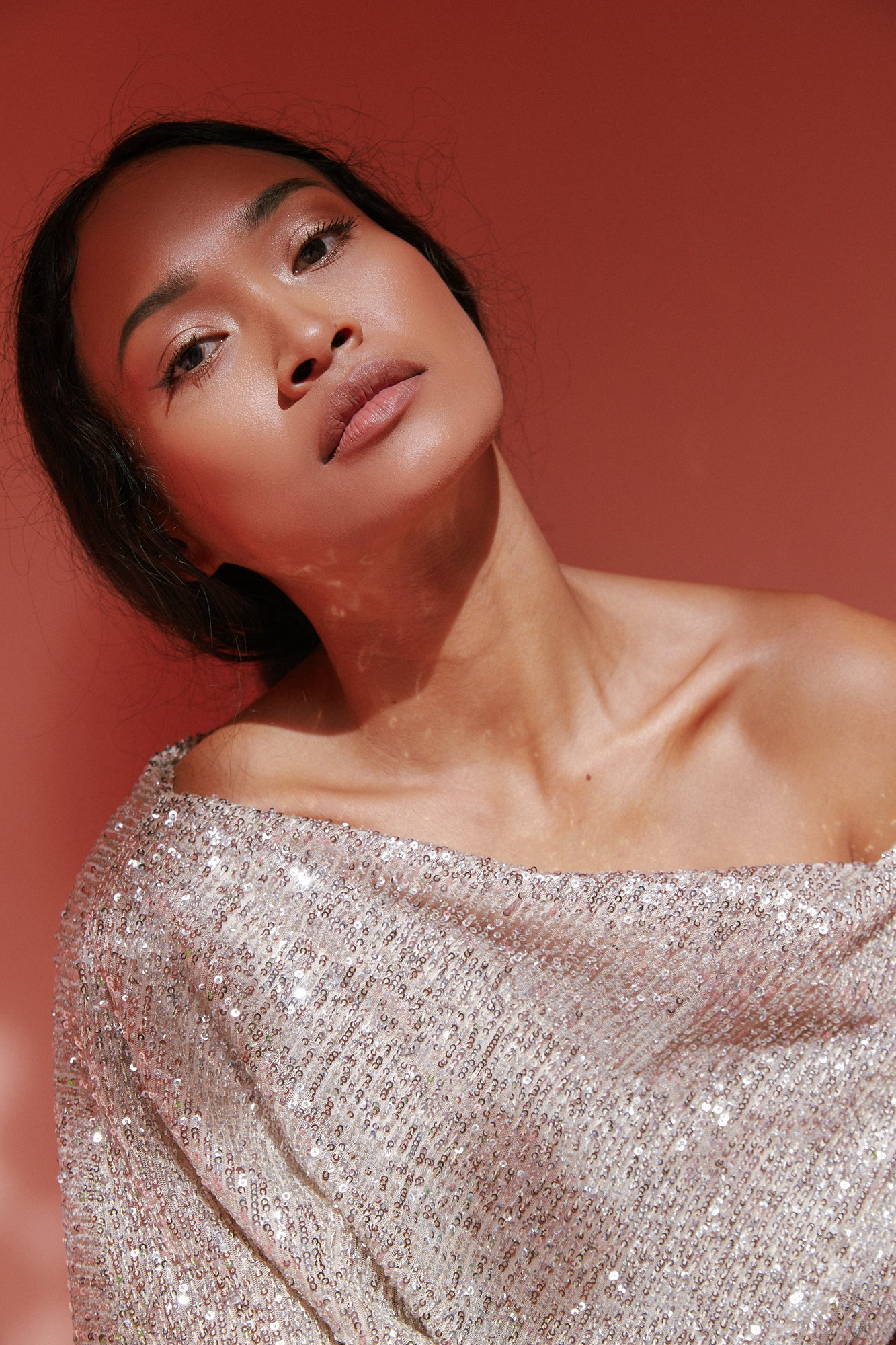 Elegant sequin asymmetric dress