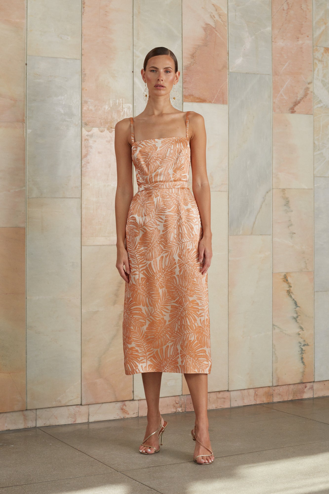 Gold sparkly midi jacquard dress