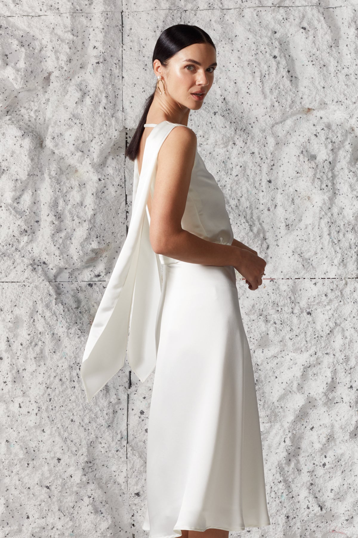 ROSA wedding dress bridal satin midi dress with back ribbons
