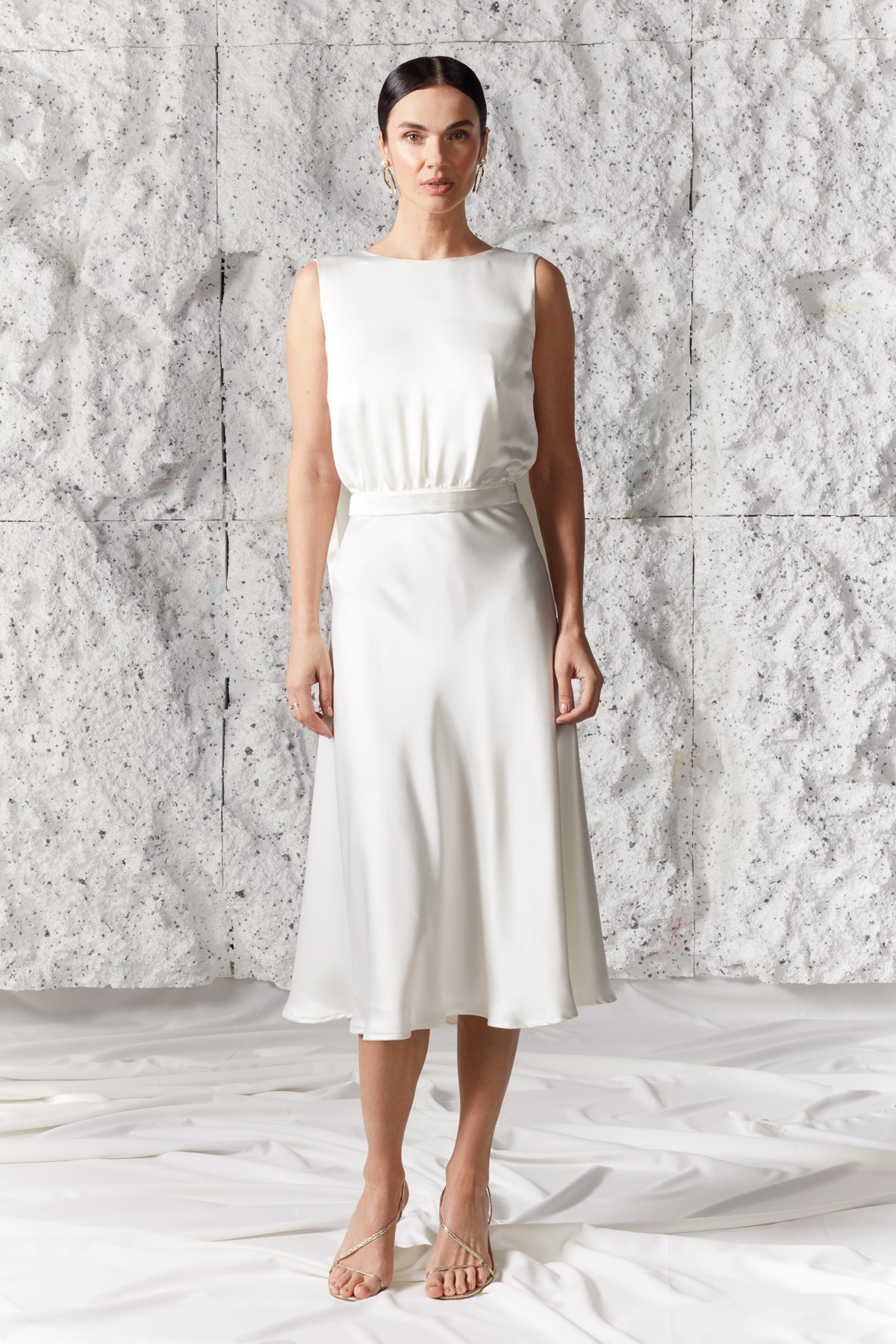 ROSA wedding dress bridal satin midi dress with back ribbons