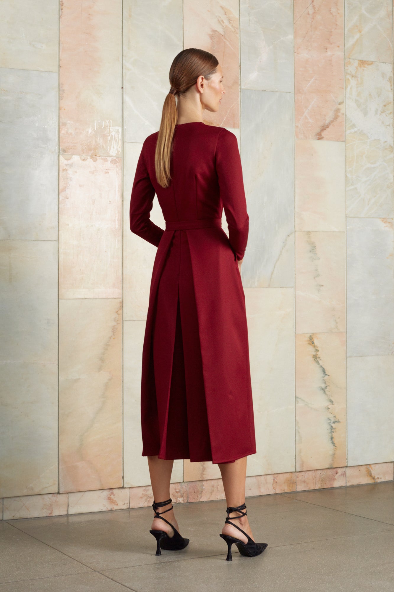 Red pleated skirt dress