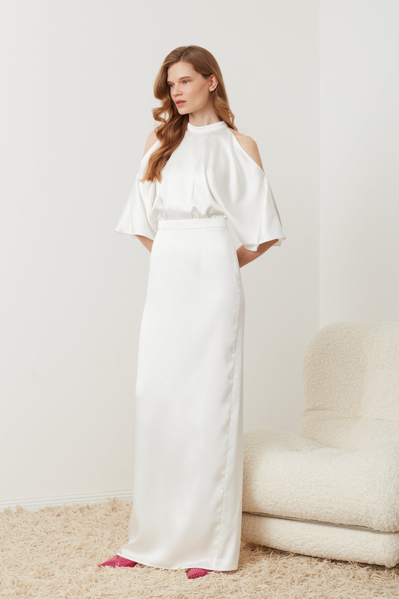 DEVA white cold shoulder maxi wedding dress