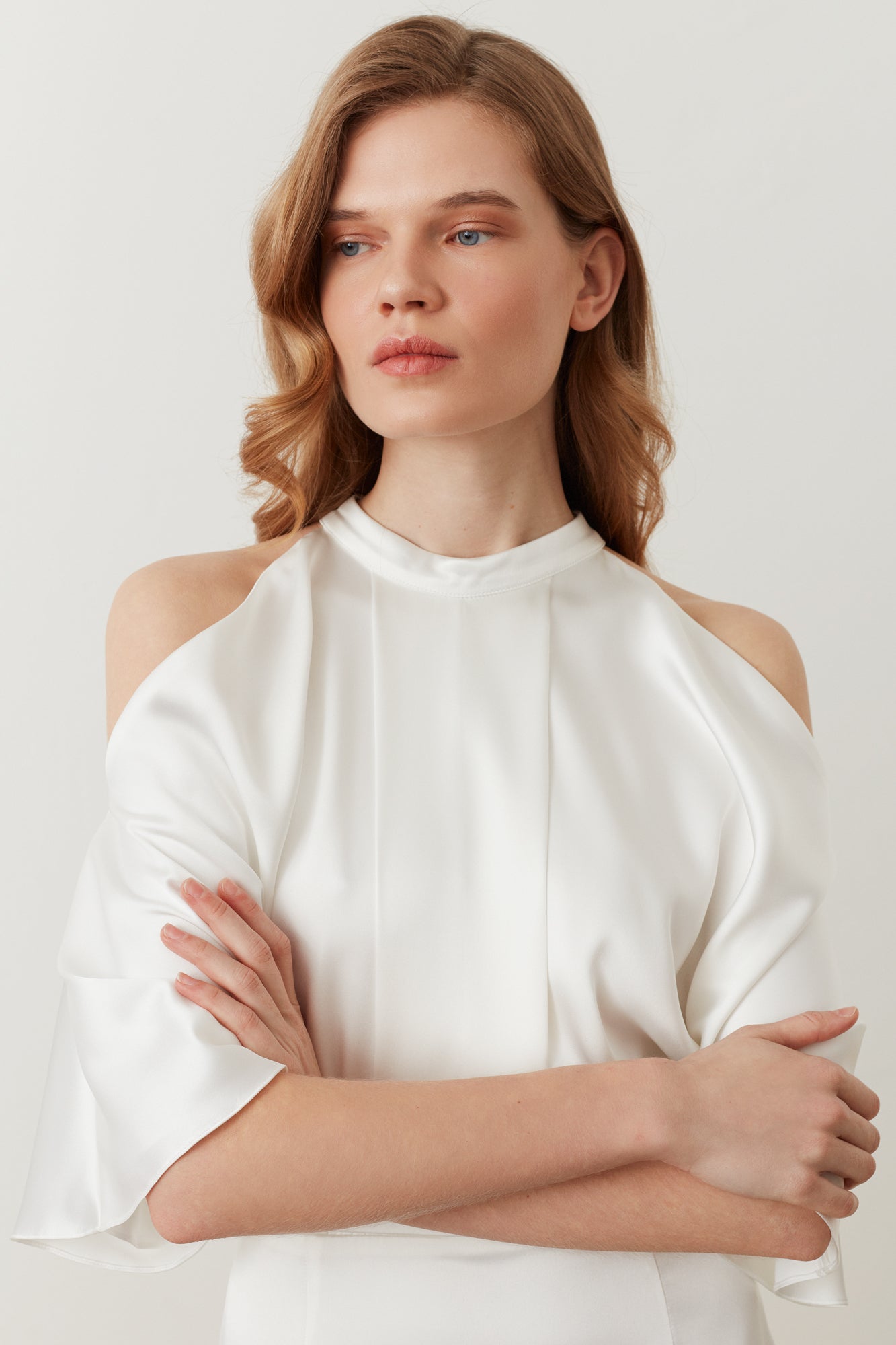 DEVA white cold shoulder maxi wedding dress