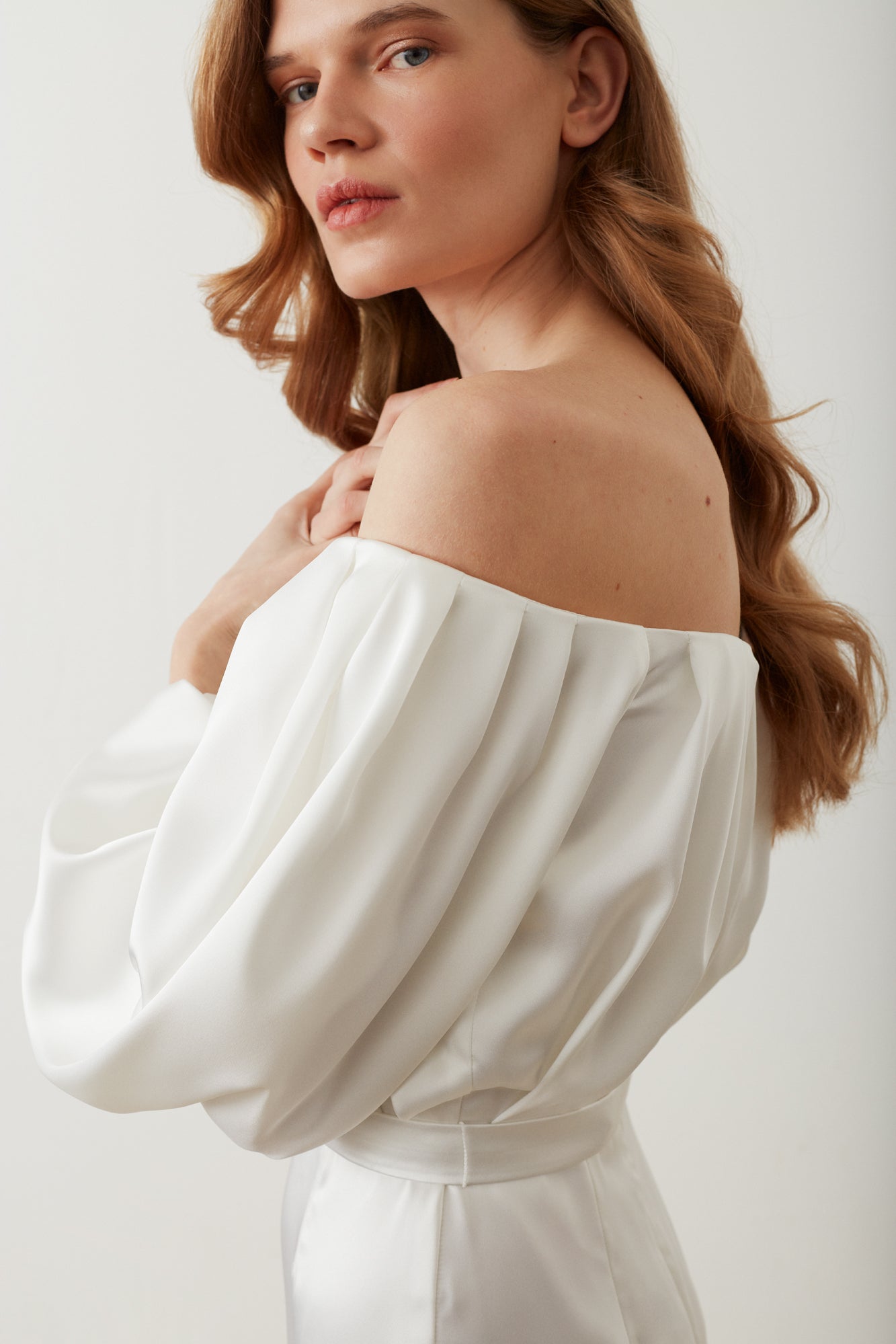 White Off Shoulder Long sleeve Wedding Dress ALICE